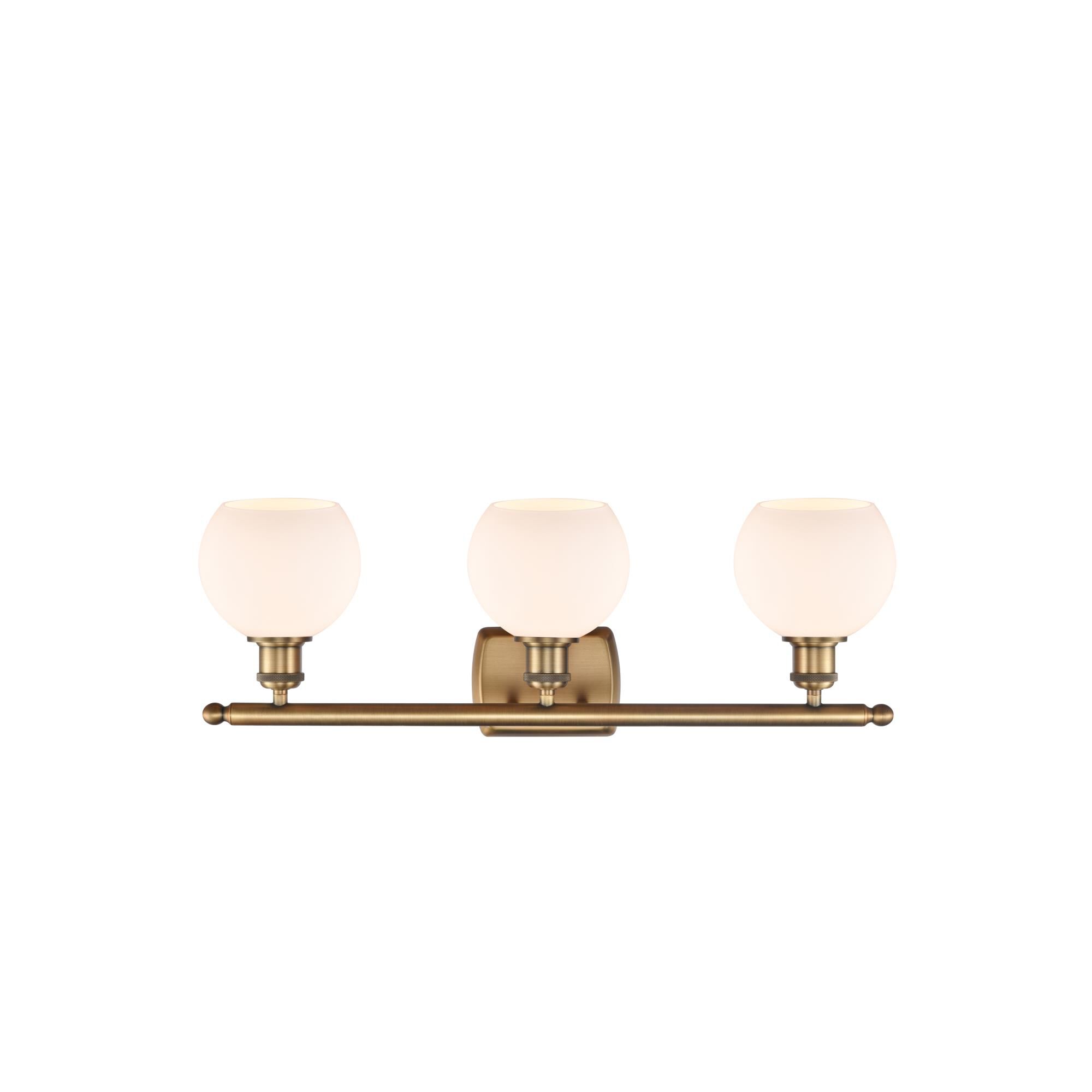 Shown in Brushed Brass finish and Cased Matte White Athens glass and No Shade shade