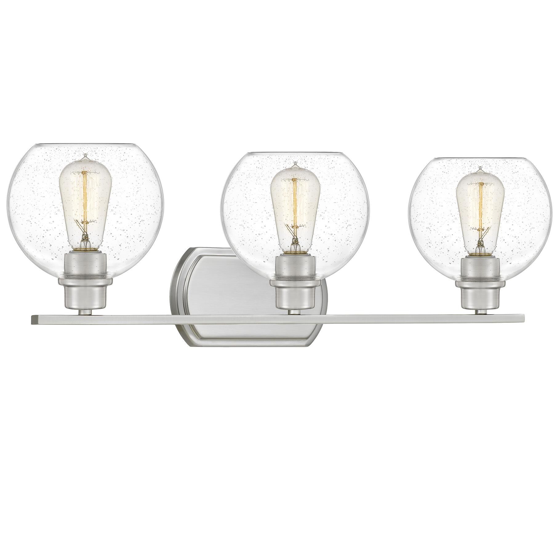Shown in Brushed Nickel finish and Clear Seedy Glass, Clear Glass, Etched  With White Inside Glass shade