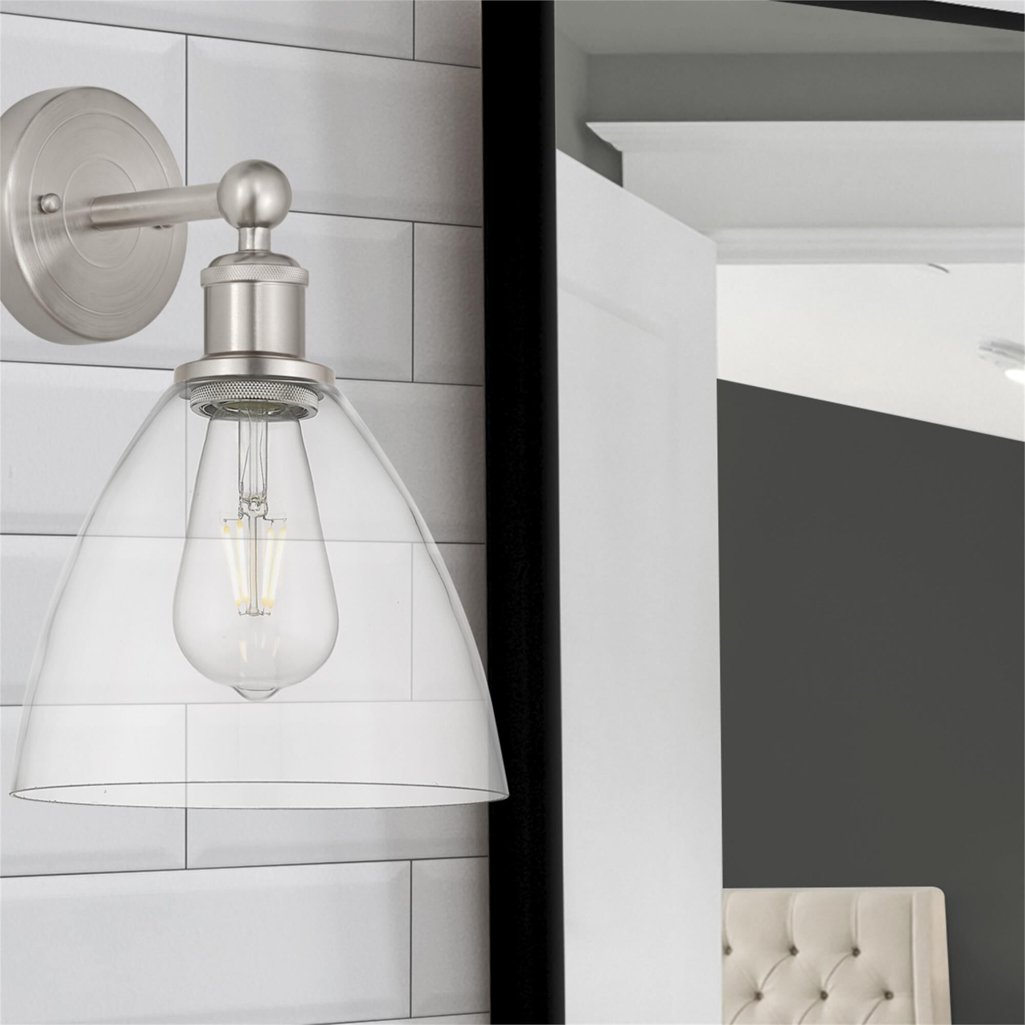 Shown in Brushed Satin Nickel  finish and Clear glass