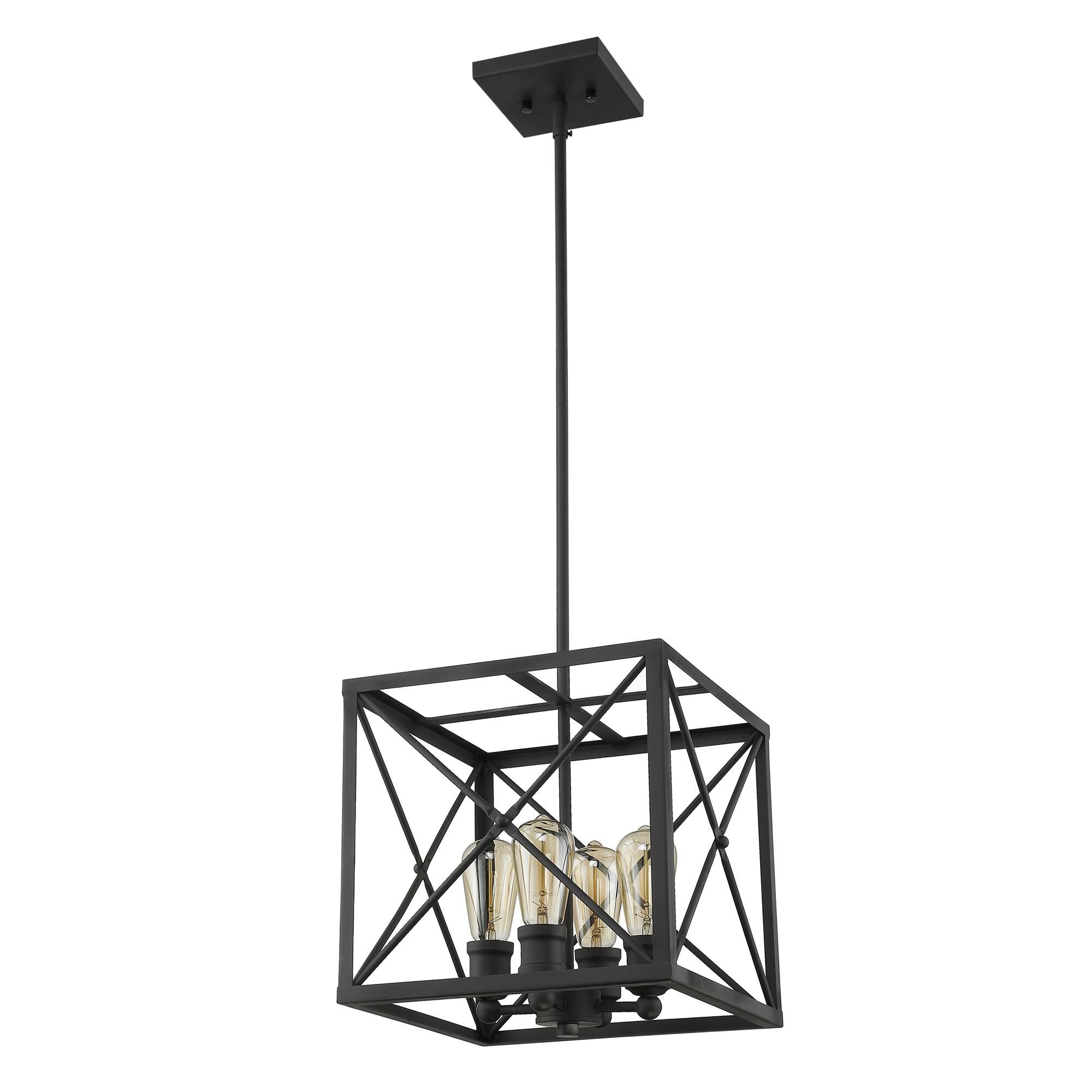 Shown in Matte Black finish and Matte Black glass and Matte Black Metal Cage shade