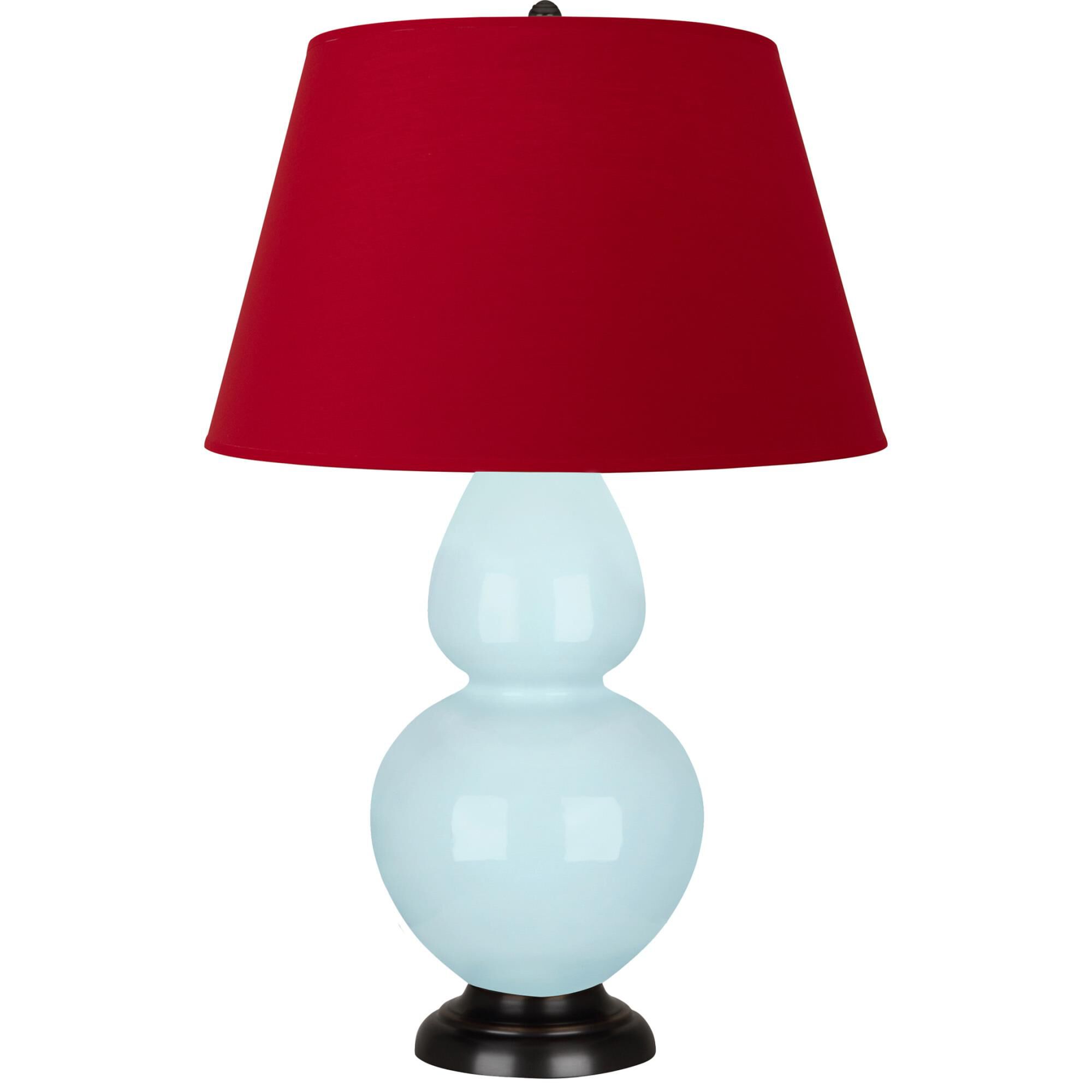 Shown in Baby Blue finish and Black and Red shade and Deep Patina Bronze accent