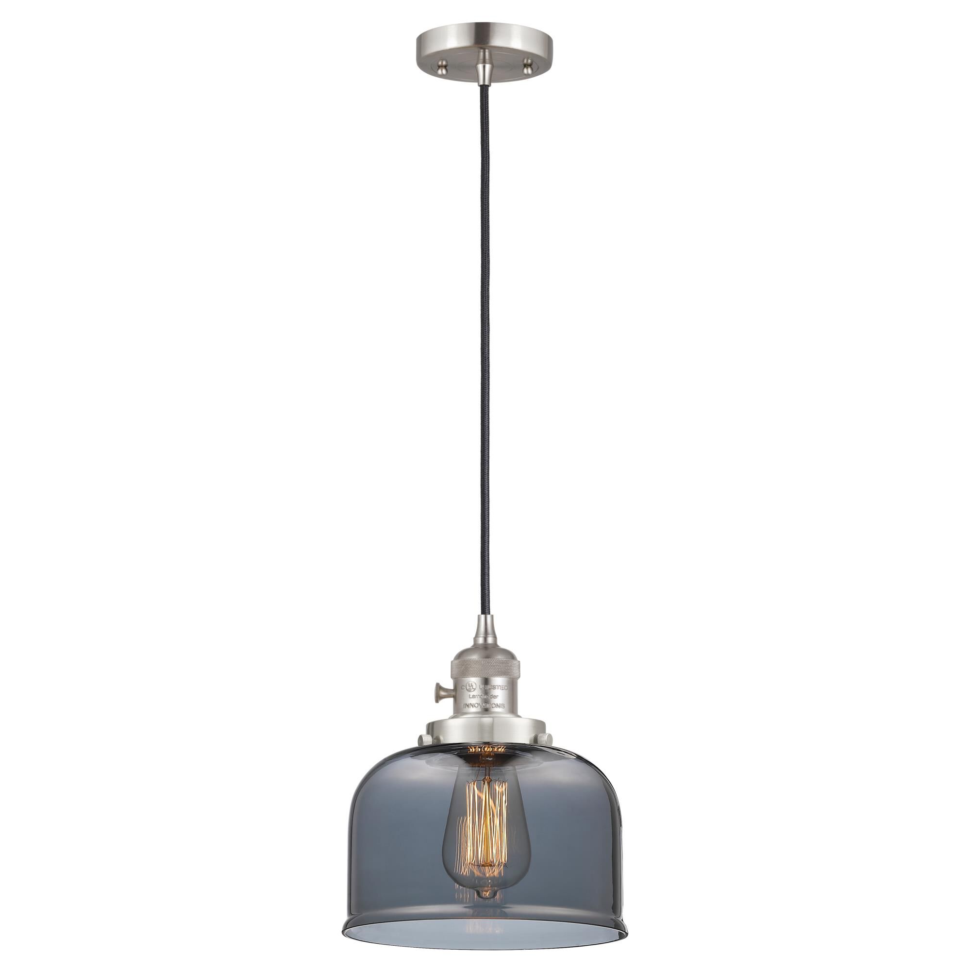 Shown in Brushed Satin Nickel finish and Plated Smoke glass