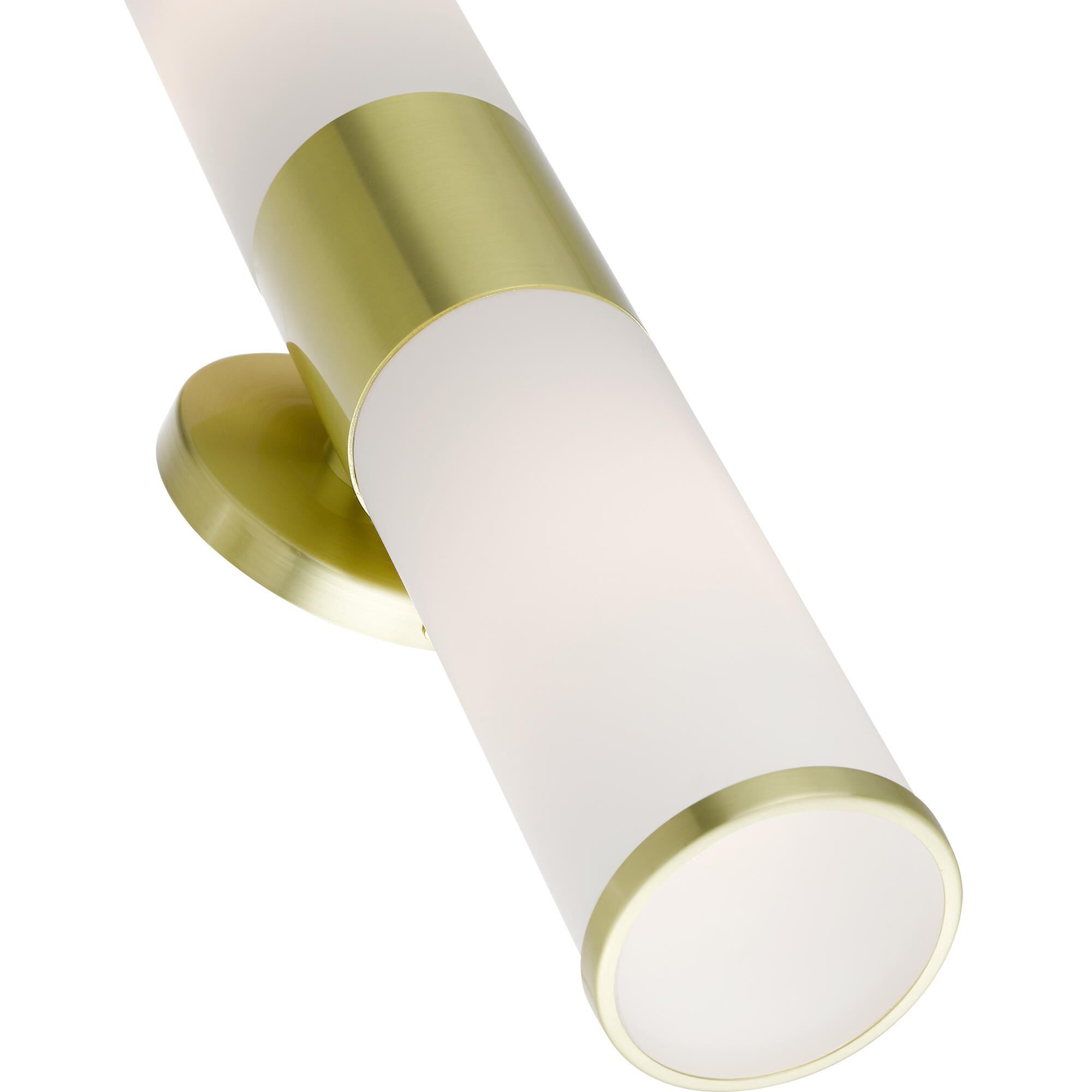 Shown in Satin Brass finish and Hand Blown Satin Opal White Twist Lock glass
