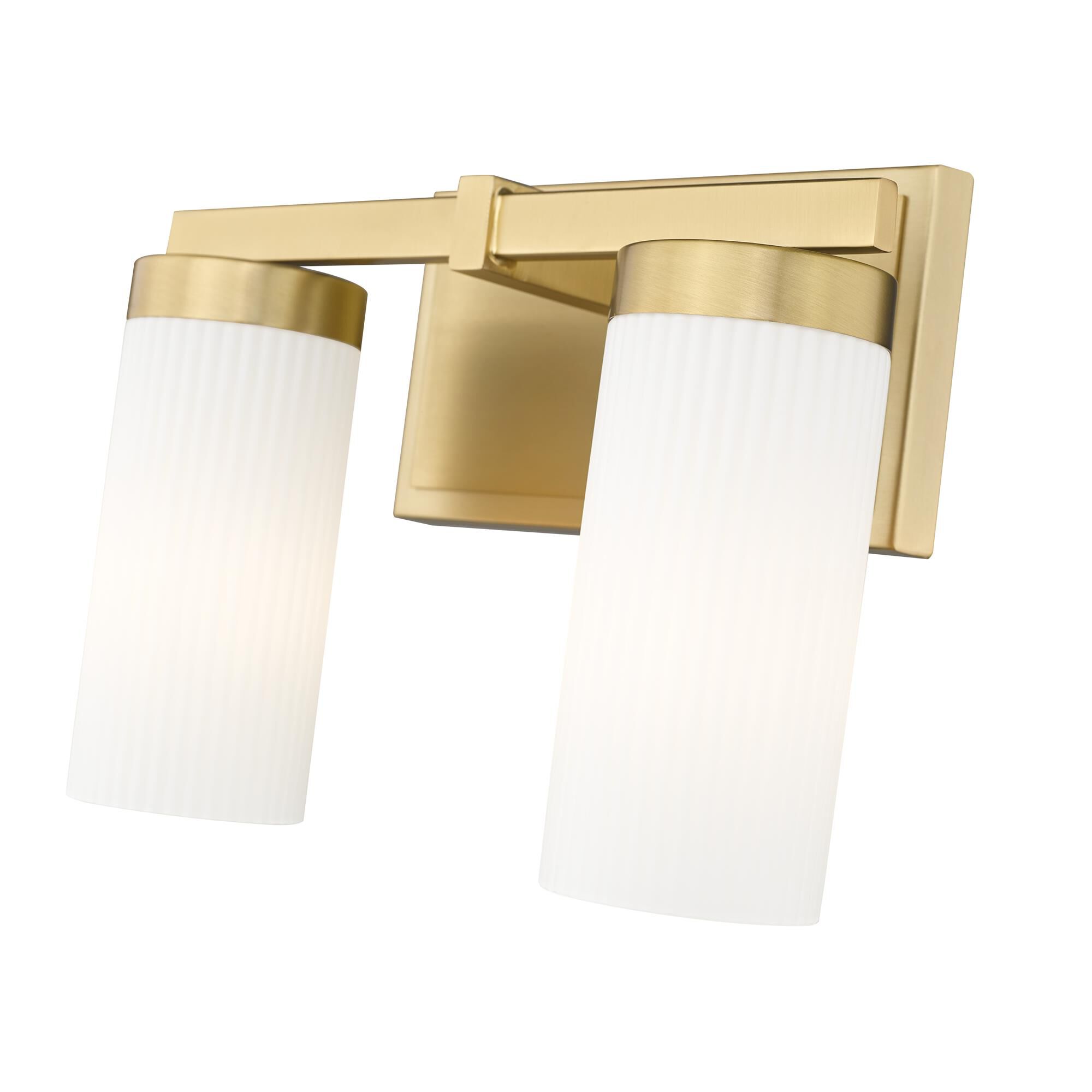 Shown in Modern Gold finish and White glass and White shade