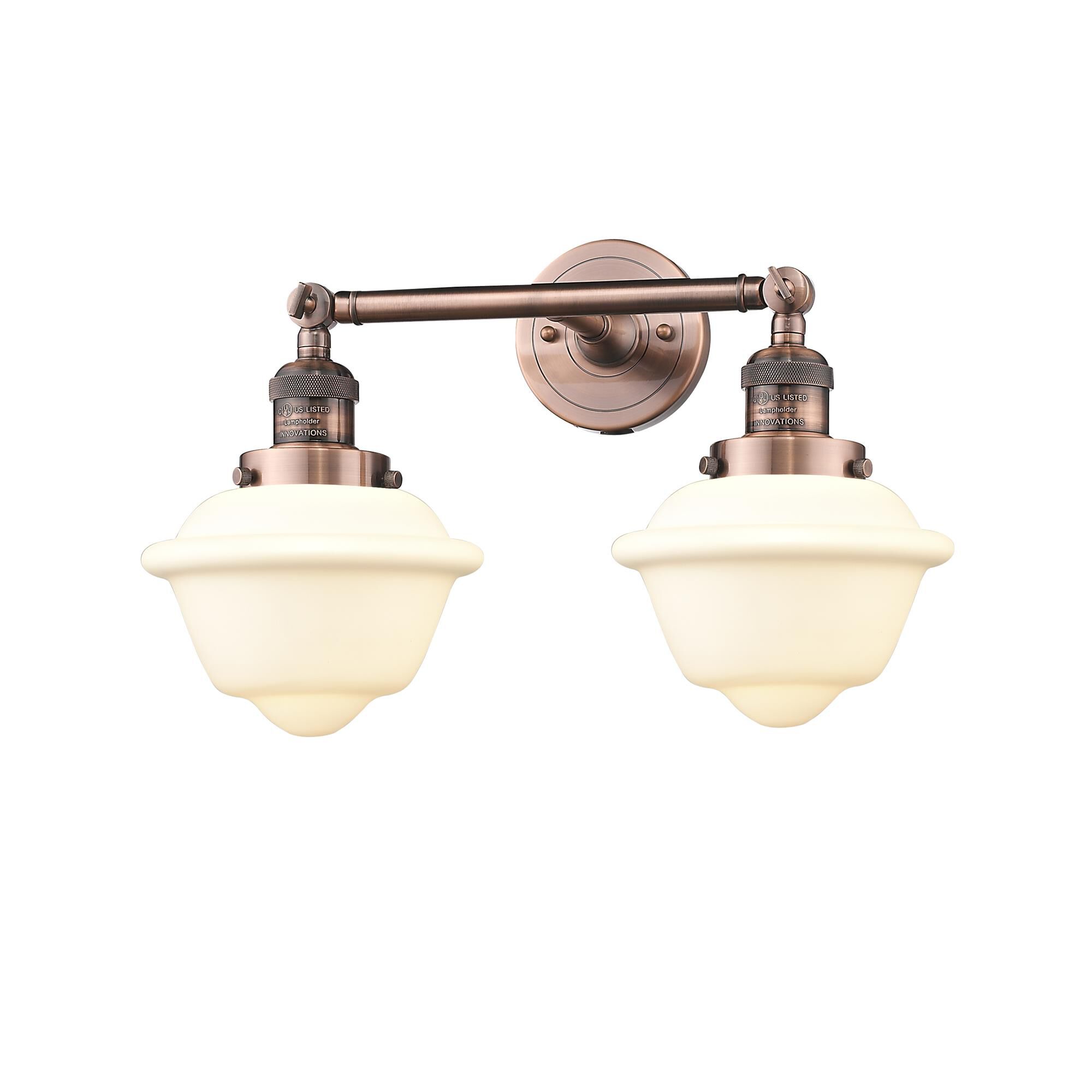 Shown in Antique Copper finish and Matte White Cased glass