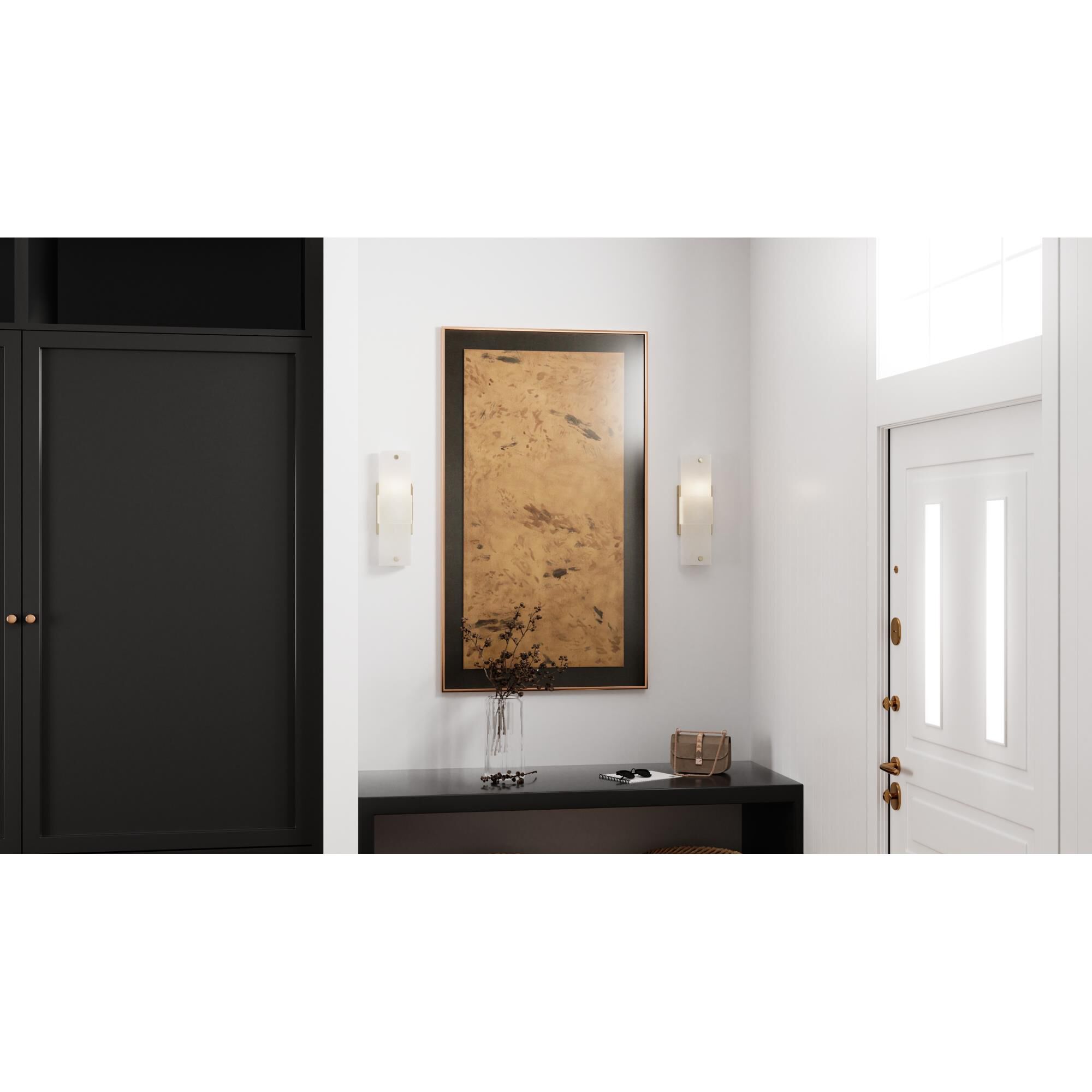 Shown in Bronze Gold finish and Etched glass