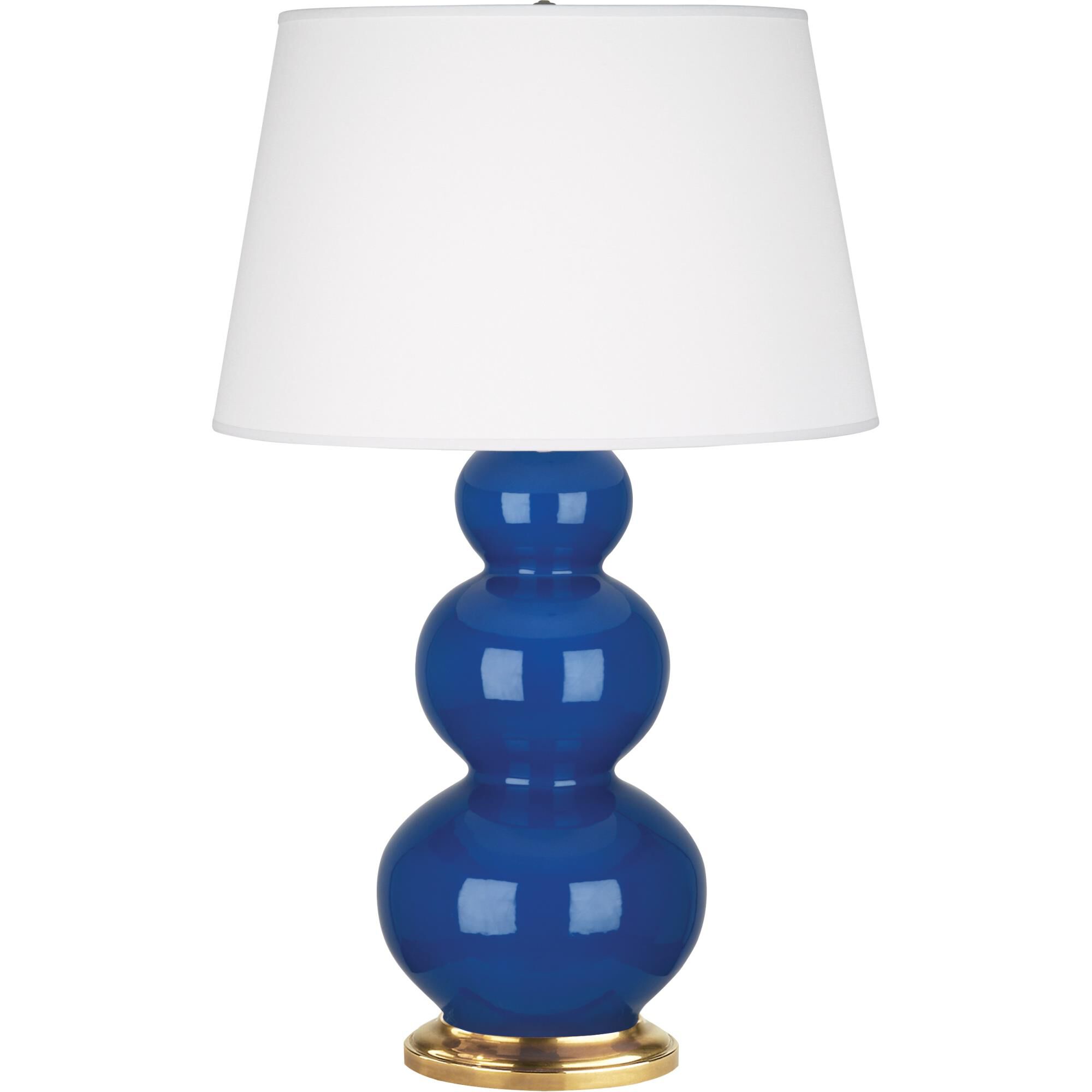 Shown in Marine Glazed Ceramic With Antique Natural Brass ed Accents finish and Pearl Dupioni Fabric shade