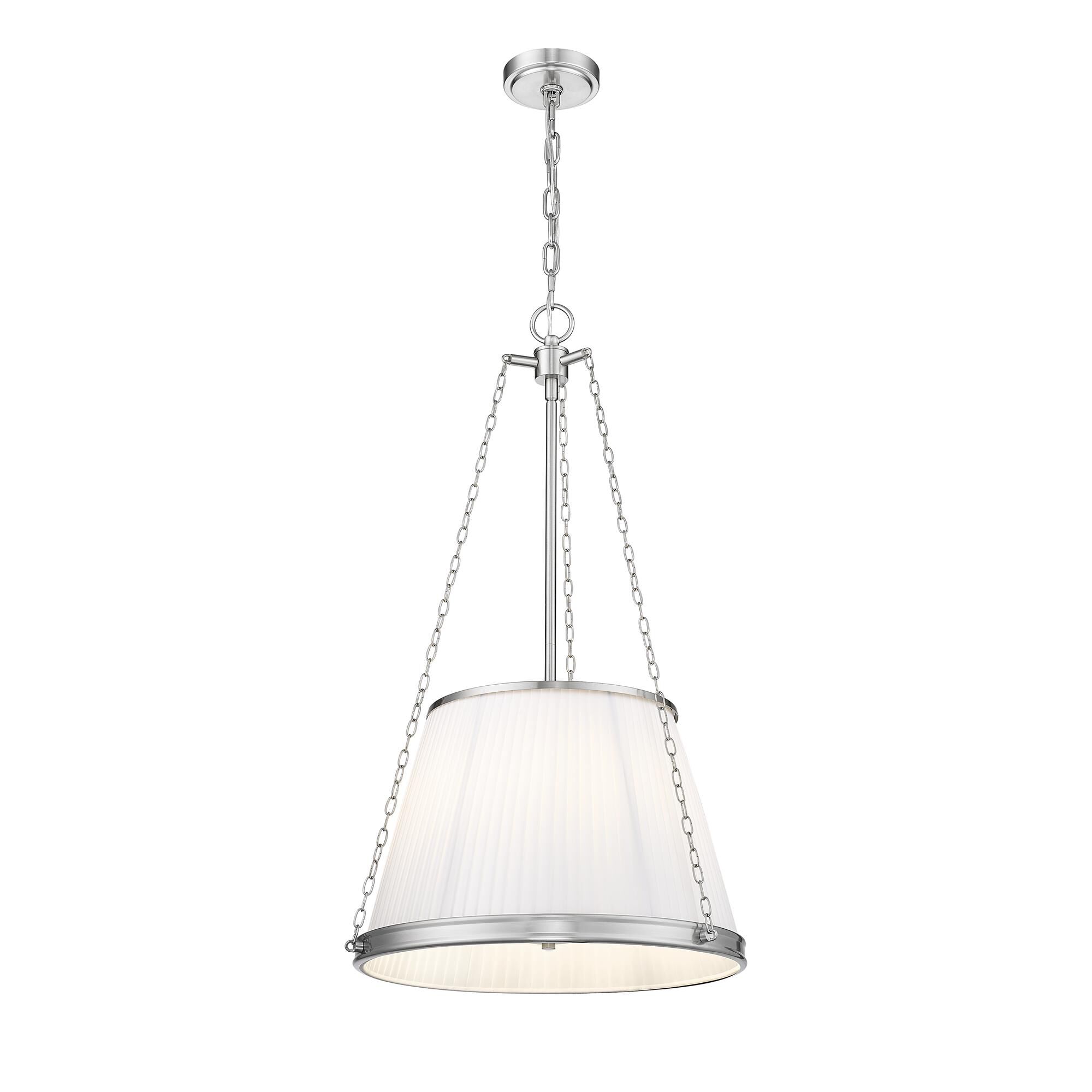 Shown in Brushed Nickel finish and White glass and White shade