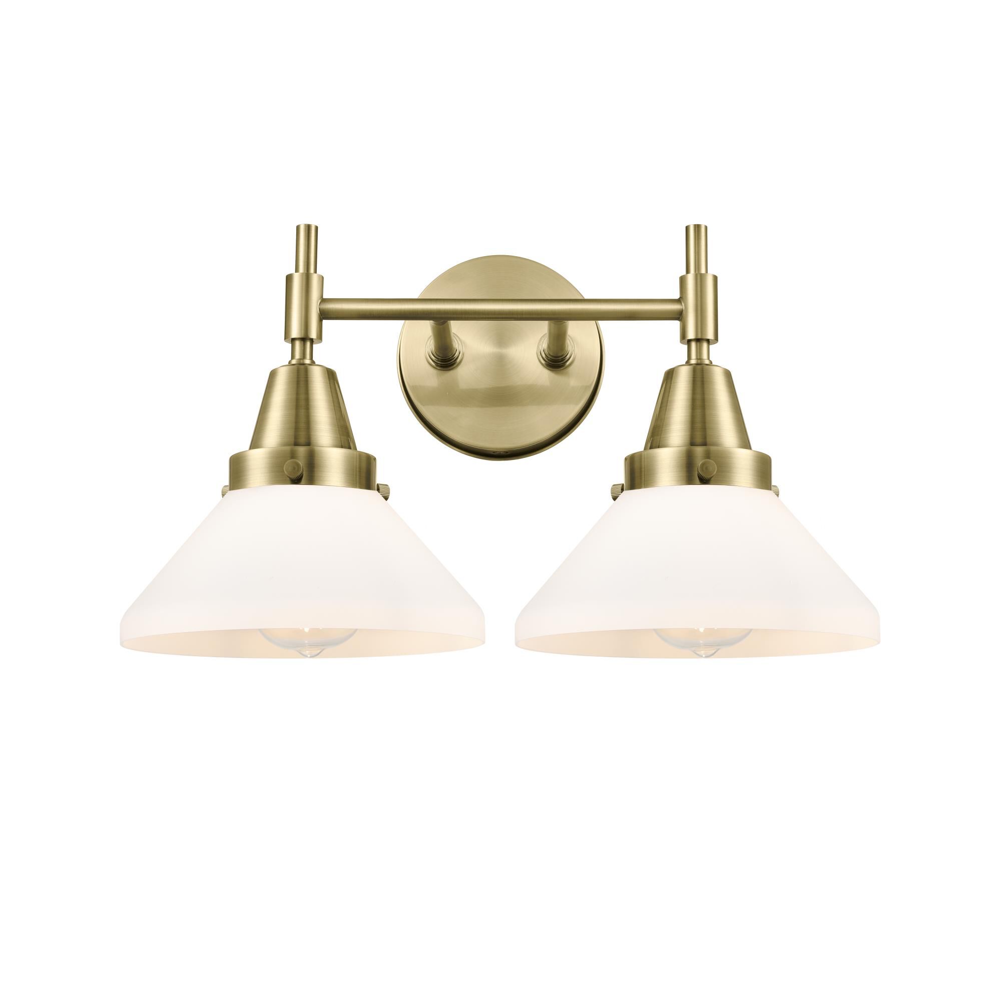 Shown in Antique Brass finish and White Caden glass