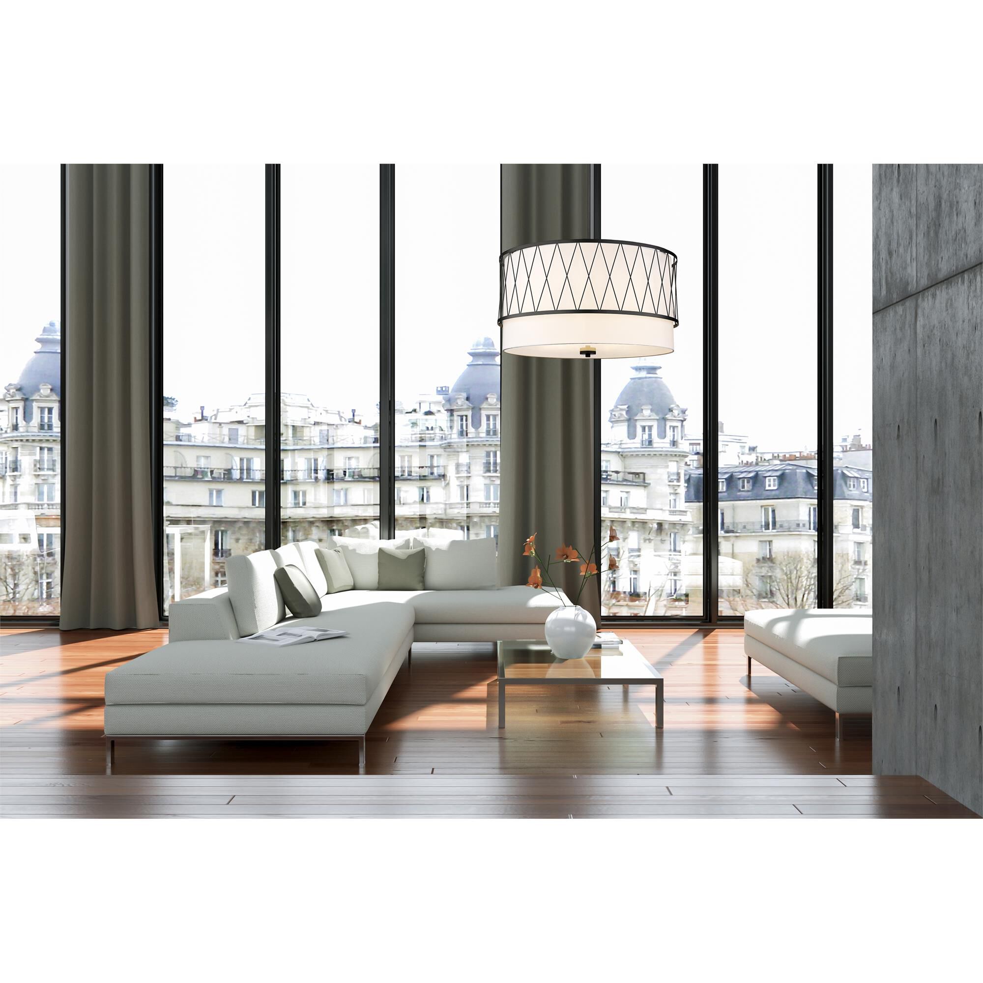 Shown in Matte Black finish and White glass and White shade