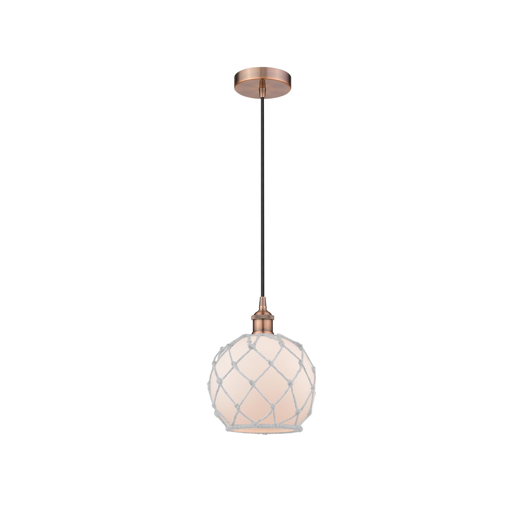 Shown in Antique Copper finish and White Farmhouse With White Rope glass