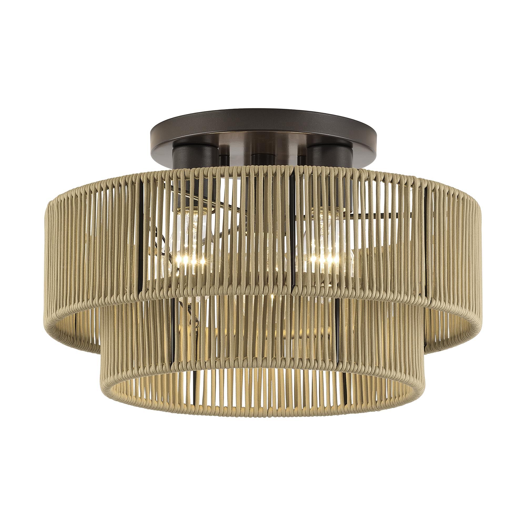 Shown in English Bronze finish and Hand-Woven Venetian Gold Color Polyester Rope shade