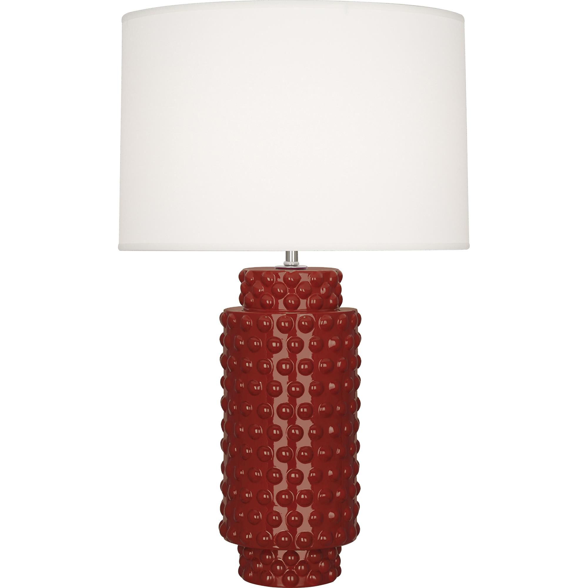 Shown in Oxblood Glazed Textured Ceramic finish and Fondine Fabric shade