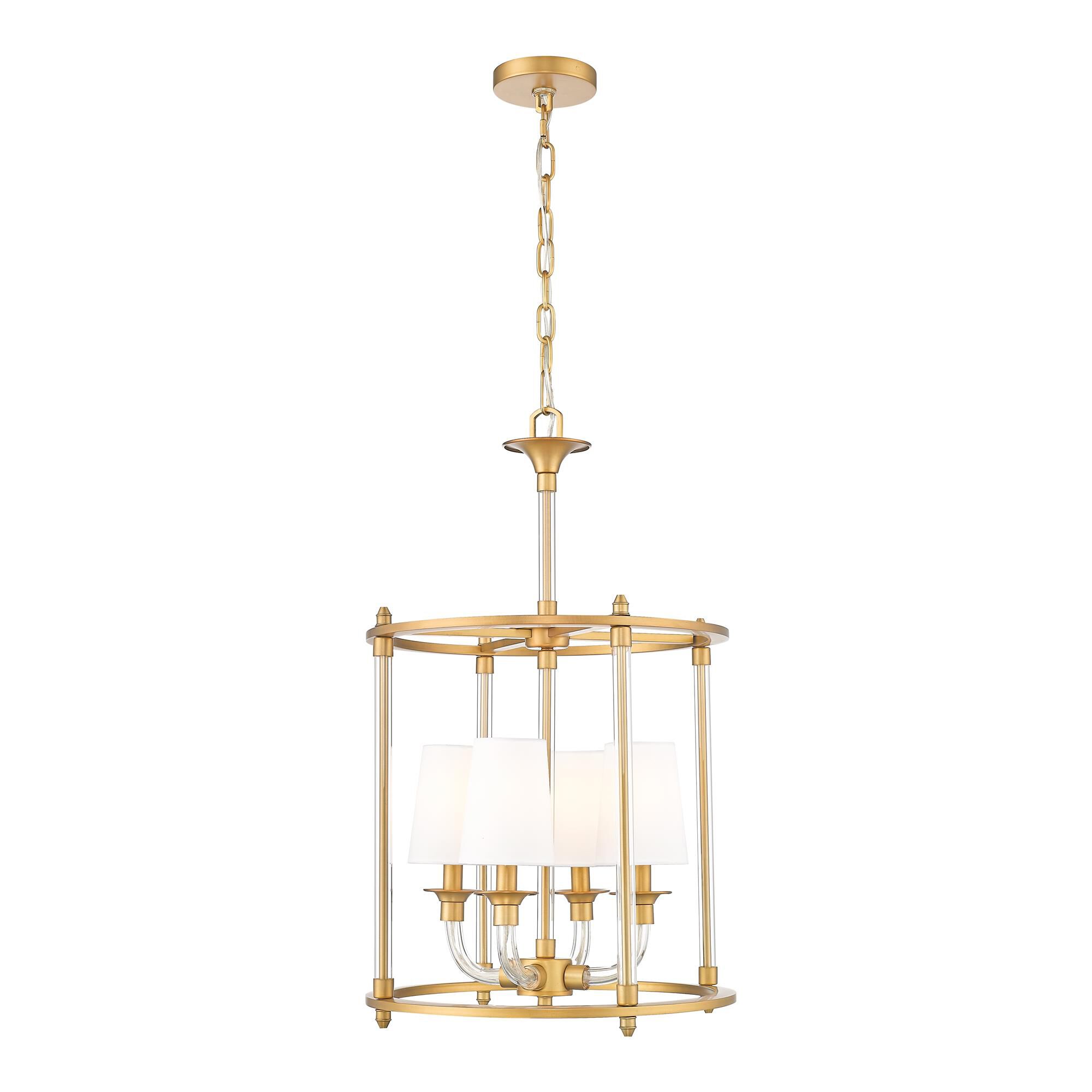 Shown in Rubbed Brass finish and White glass and White shade