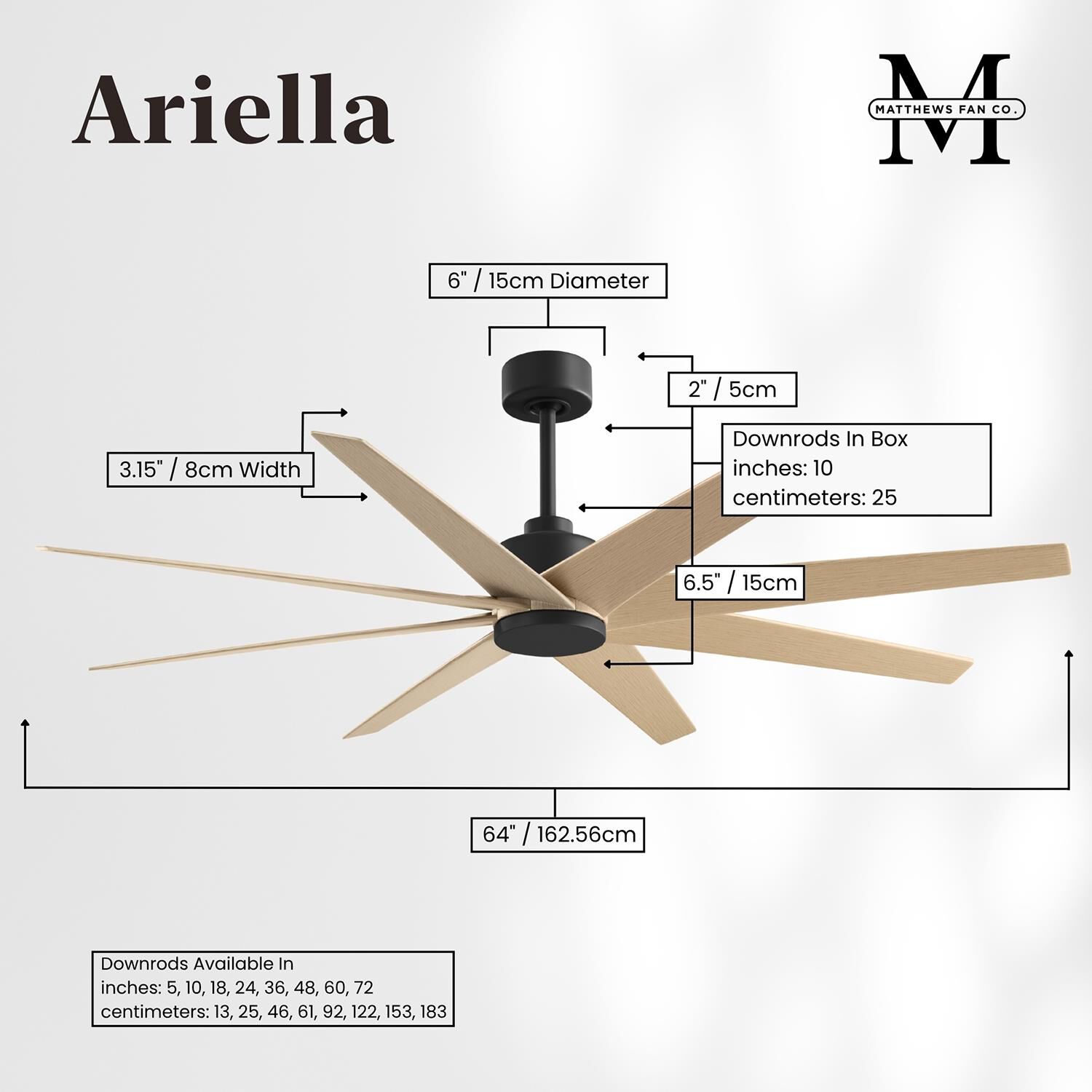 Ariella 64 Inch Ceiling Fan with Light Kit by Matthews Fan Company