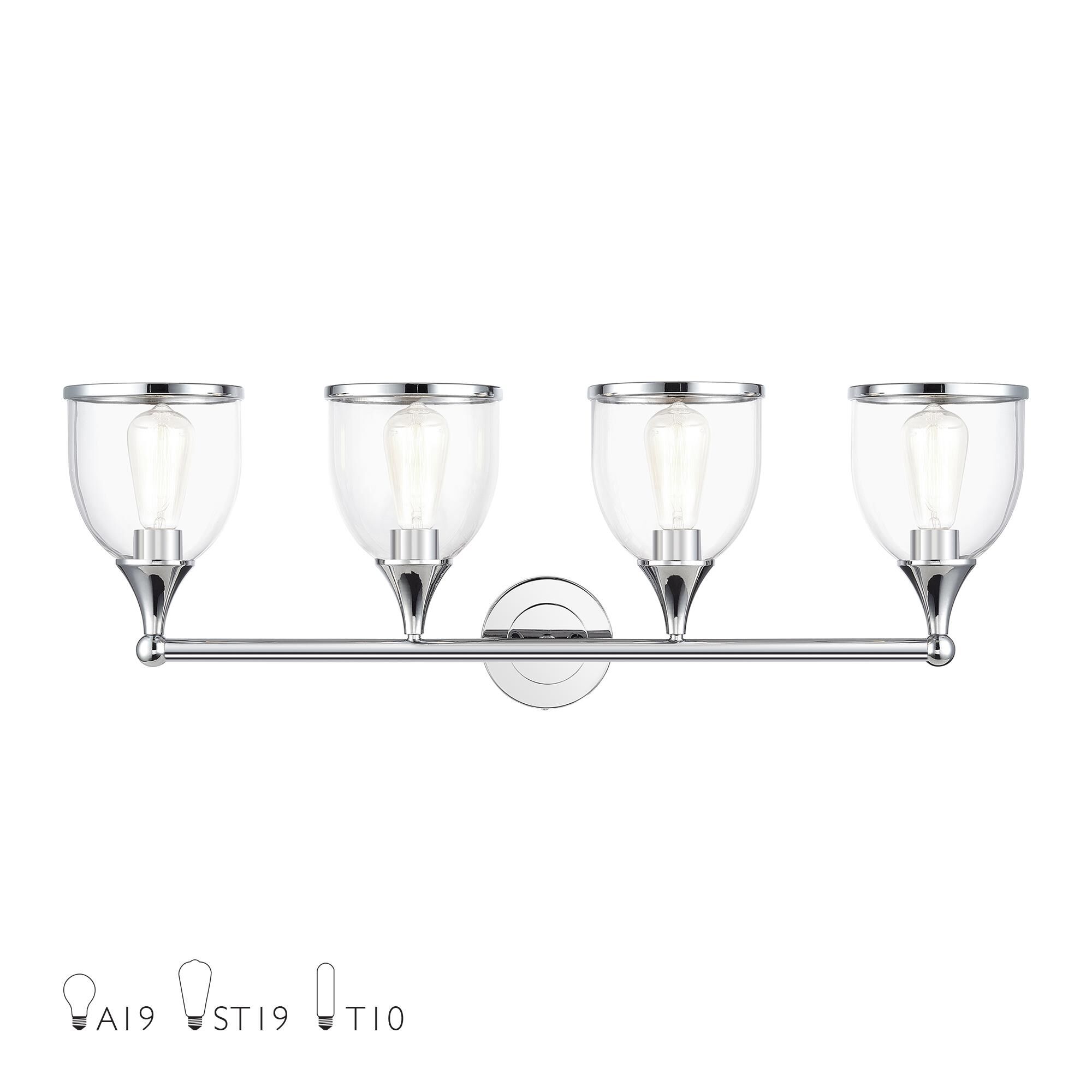 Shown in Polished Chrome finish and Mouth Blown Clear glass