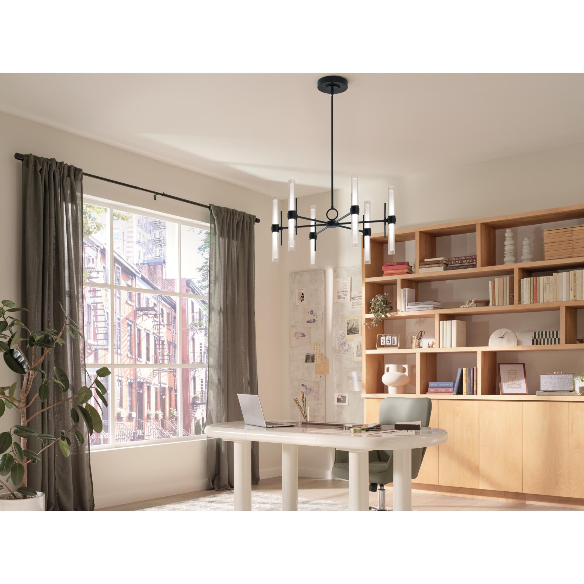 Shown in Black finish and Clear Fluted glass