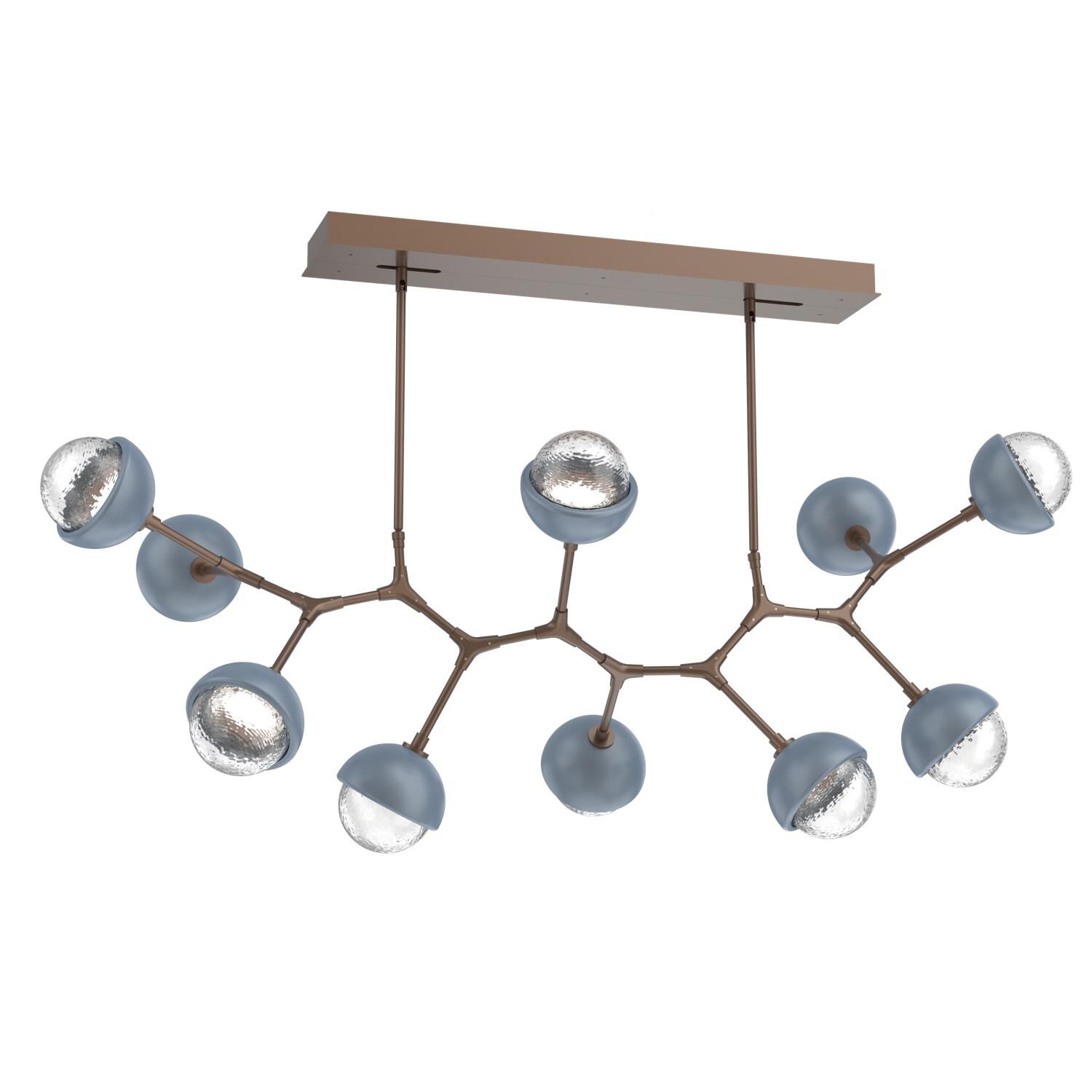 Shown in Burnished Bronze finish and Clear glass and Poppy Blue accent