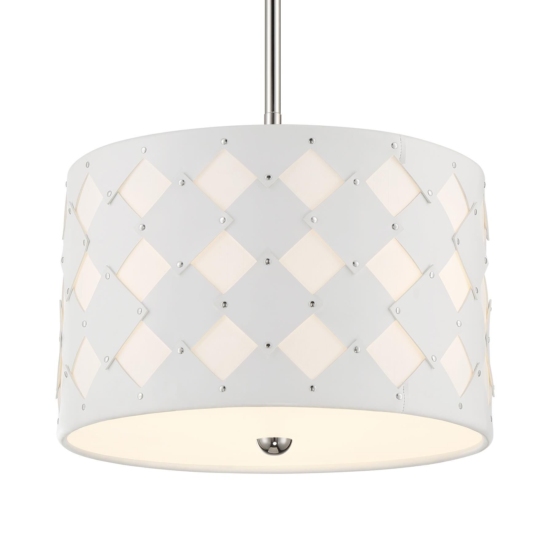 Shown in Polished Nickel finish and White Fabric and White Leather shade