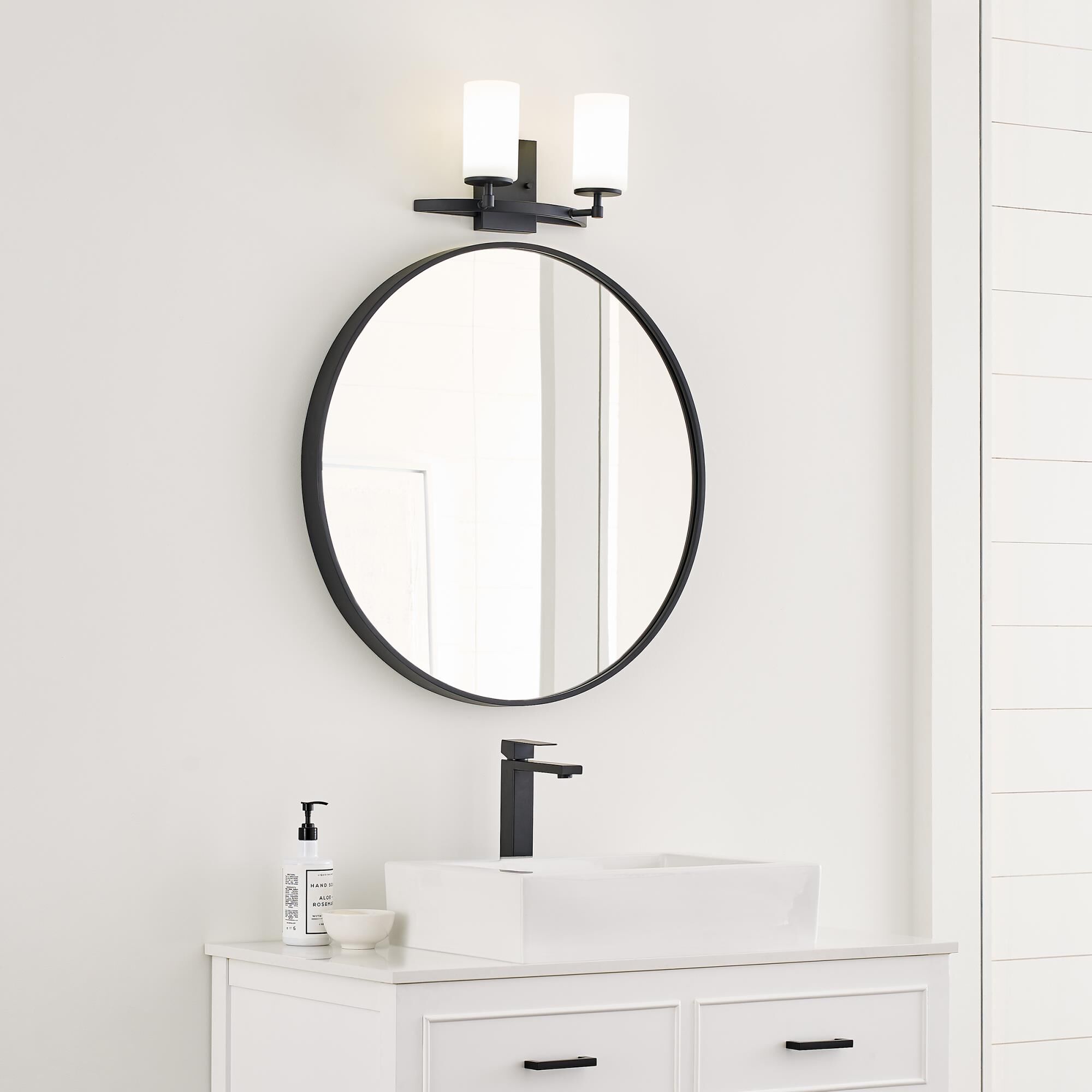 Shown in Midnight Black finish and Etched and White Inside glass