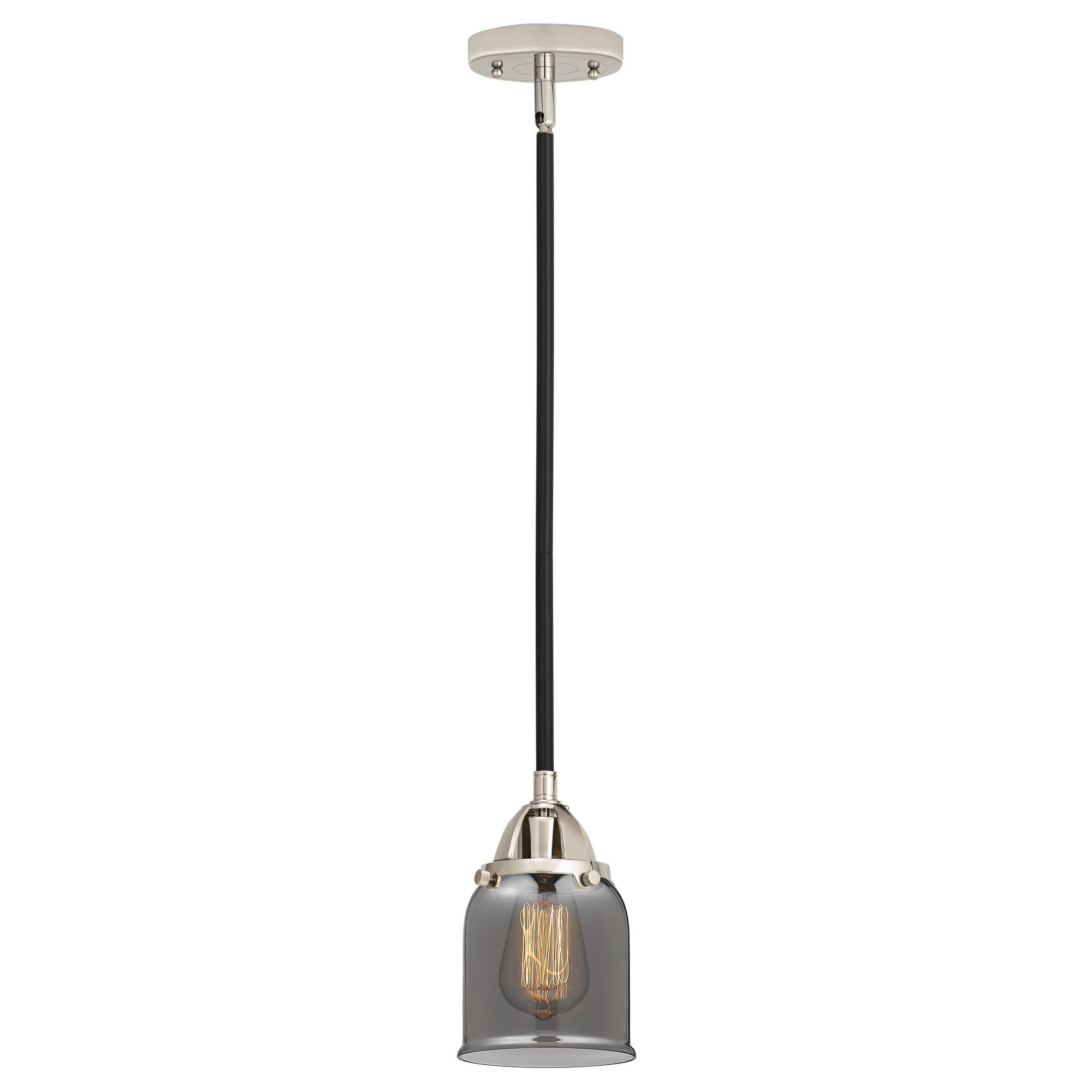Shown in Black Polished Nickel finish and Plated Smoke Small Bell glass and No Shade shade