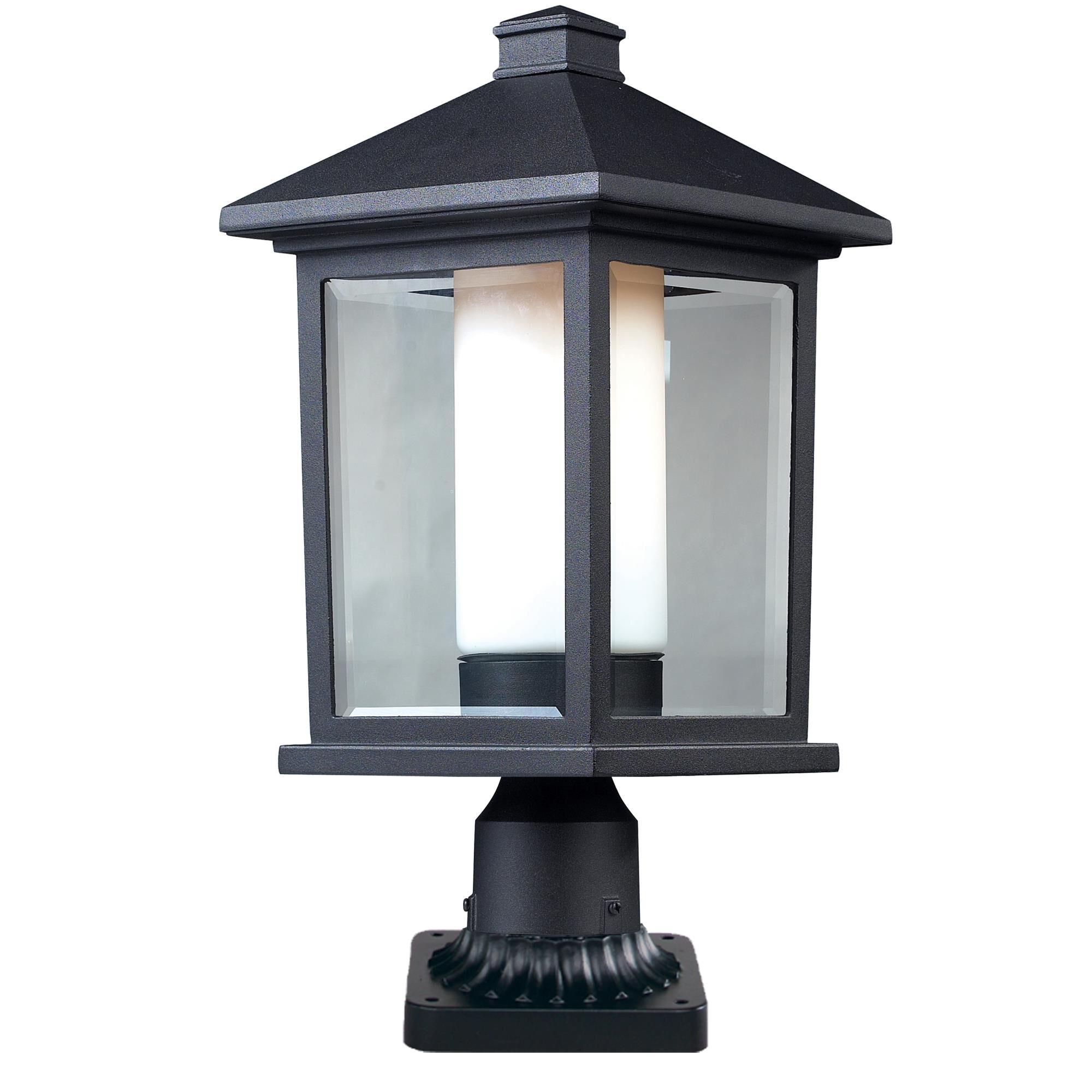 Shown in Black finish and Glass shade