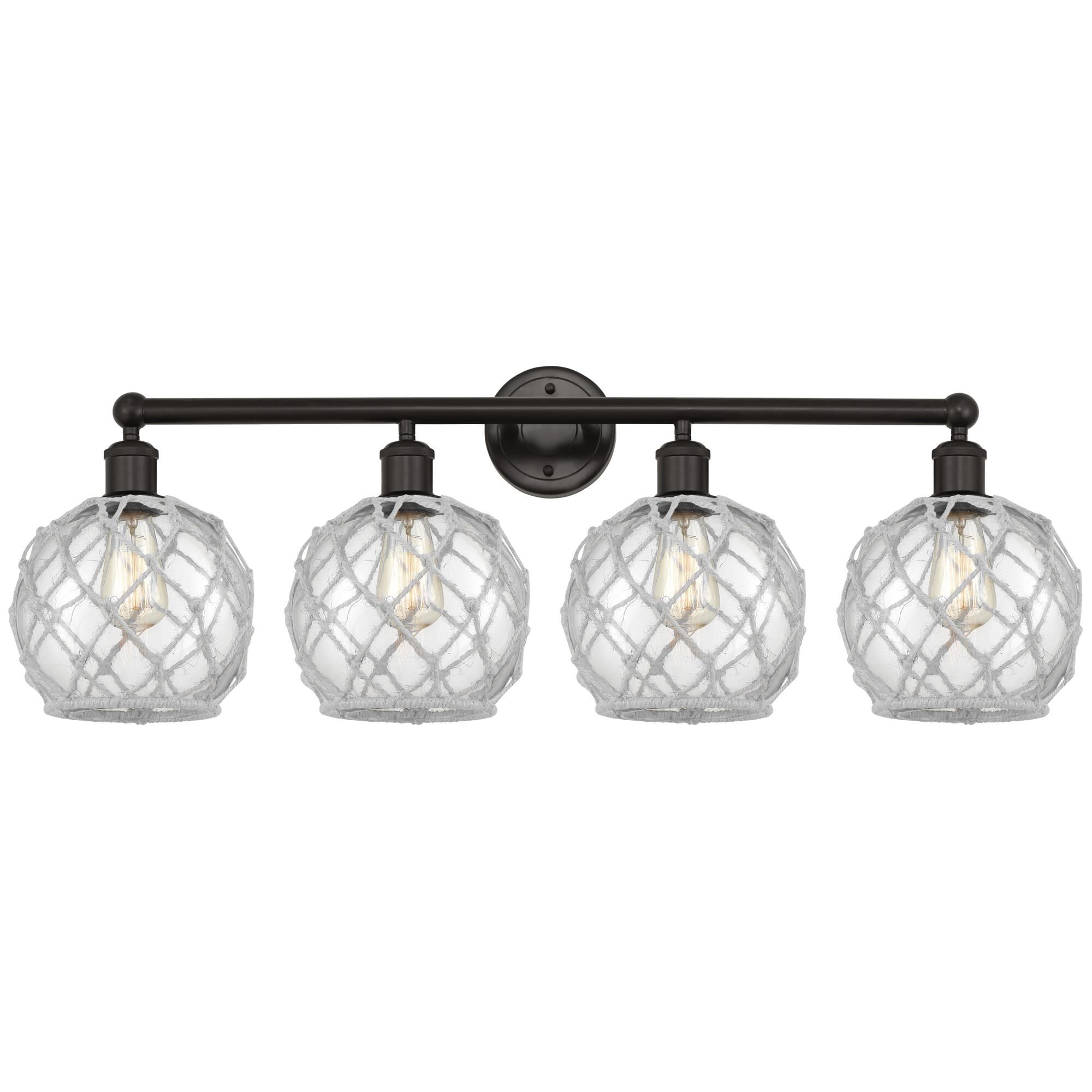 Shown in Oil Rubbed Bronze finish and Clear with White Rope glass