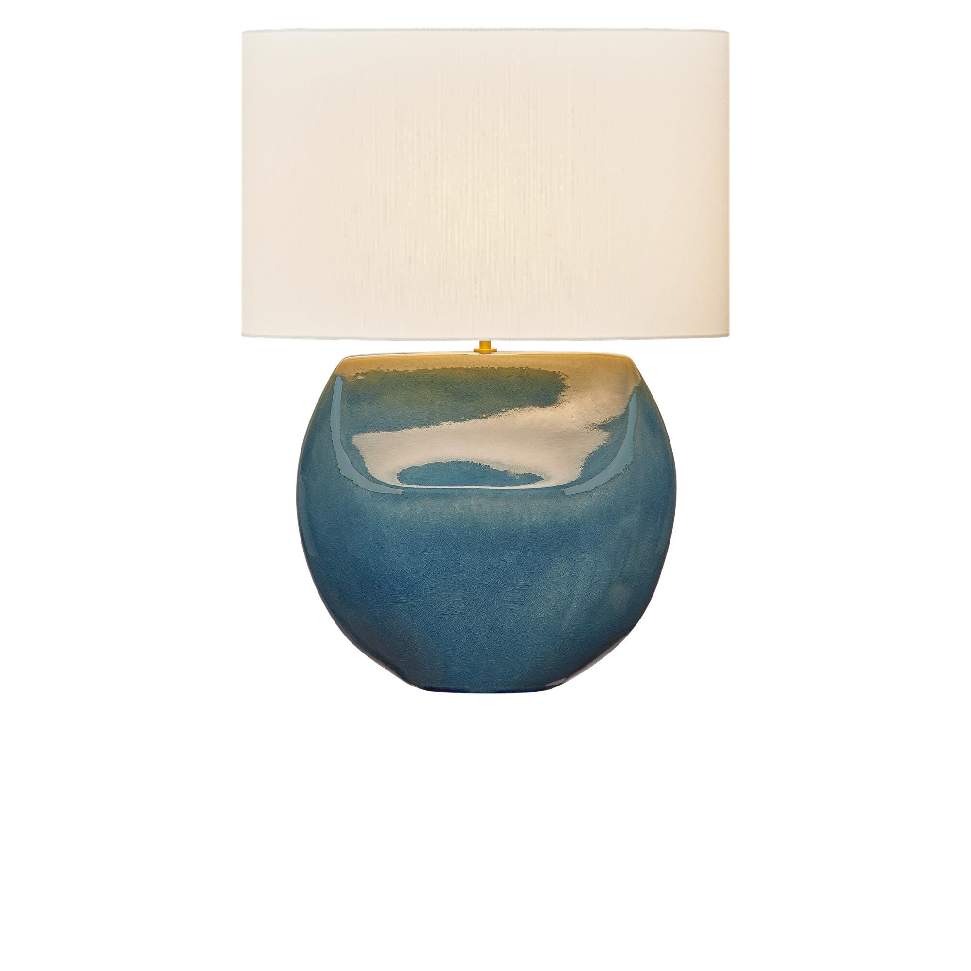 Shown in Deep Ocean Crackle finish and White Linen Fabric shade