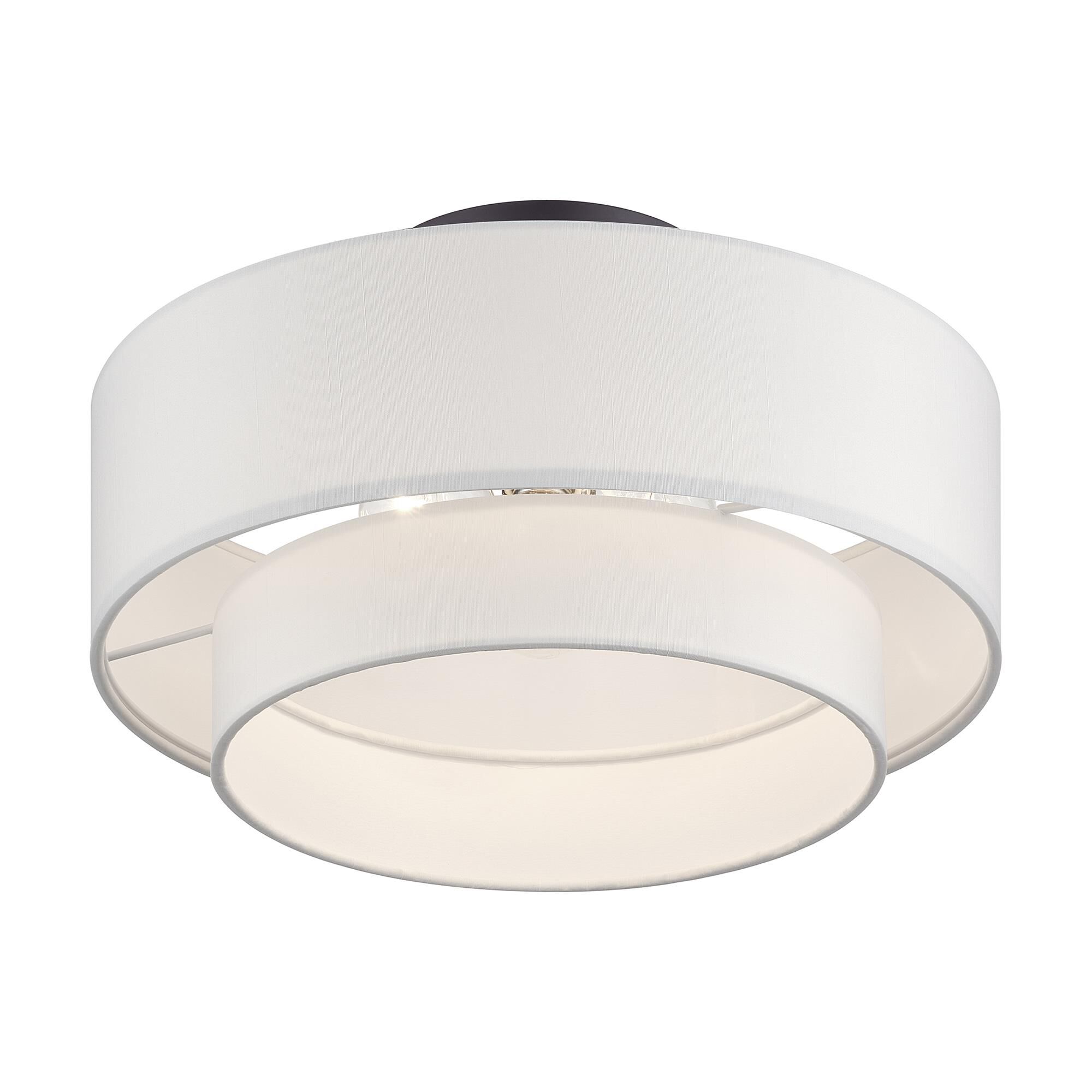 Shown in Bronze finish and Hand Crafted Off-White Fabric Hardbacks with White Fabric Inside shade