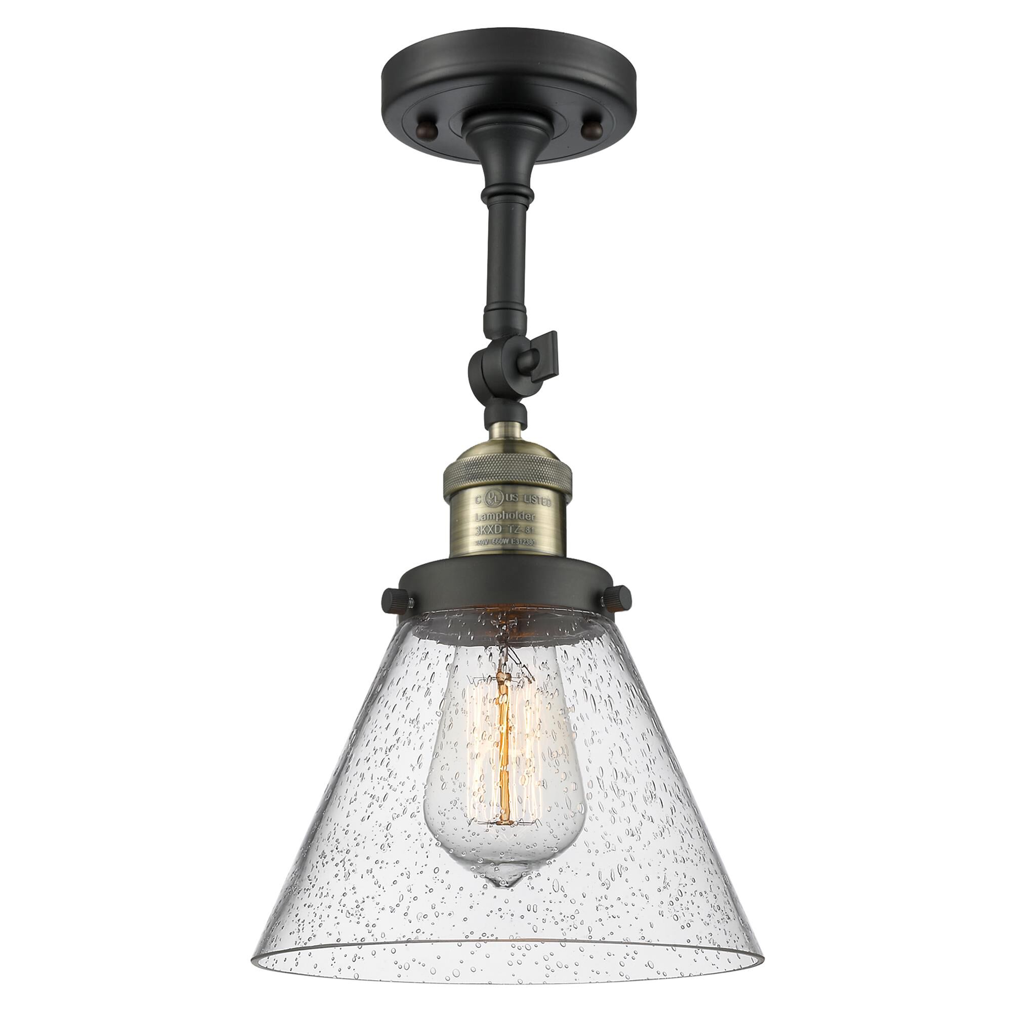 Shown in Black Antique Brass finish and Seedy glass