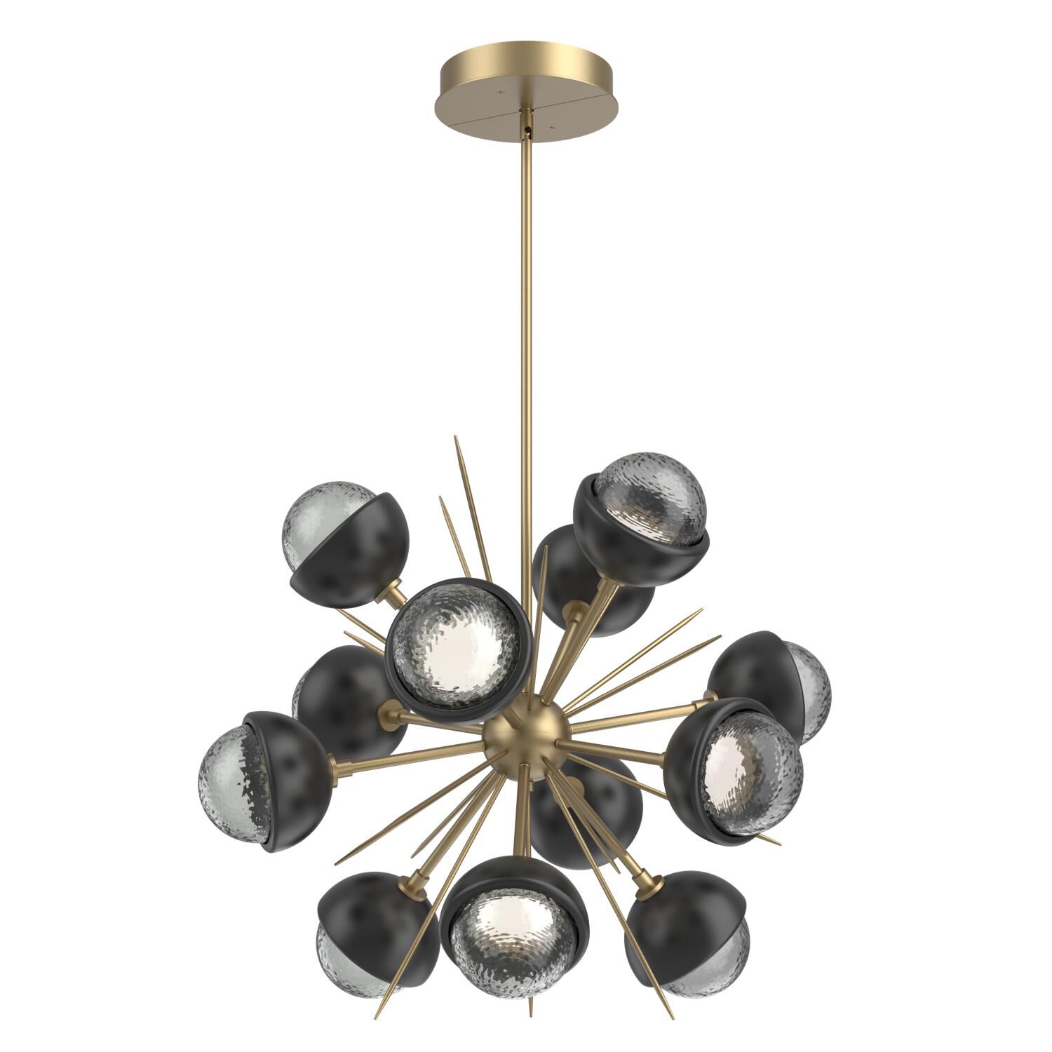 Shown in Gilded Brass finish and Smoke glass and Matte Black accent