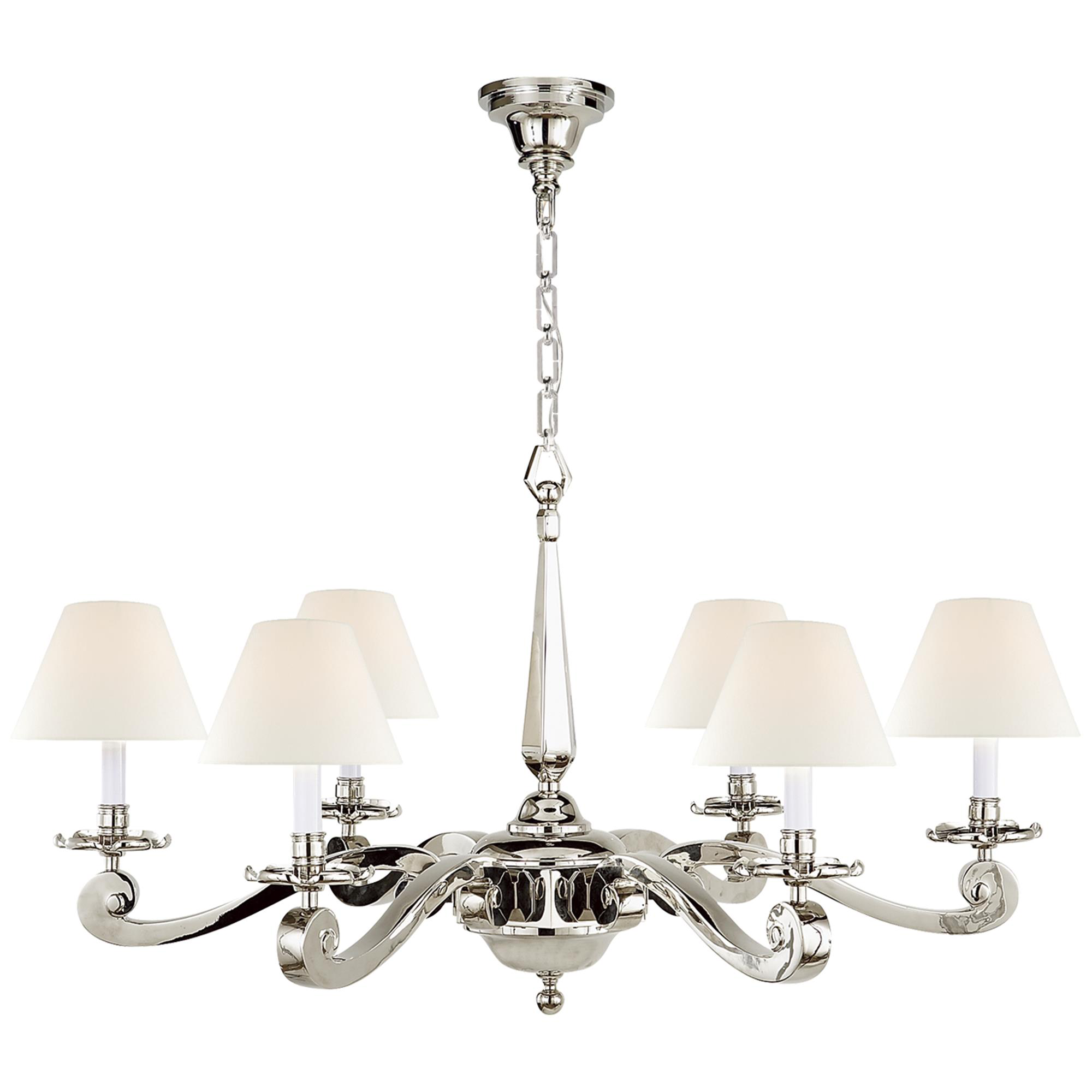 Shown in Polished Nickel finish and Linen shade