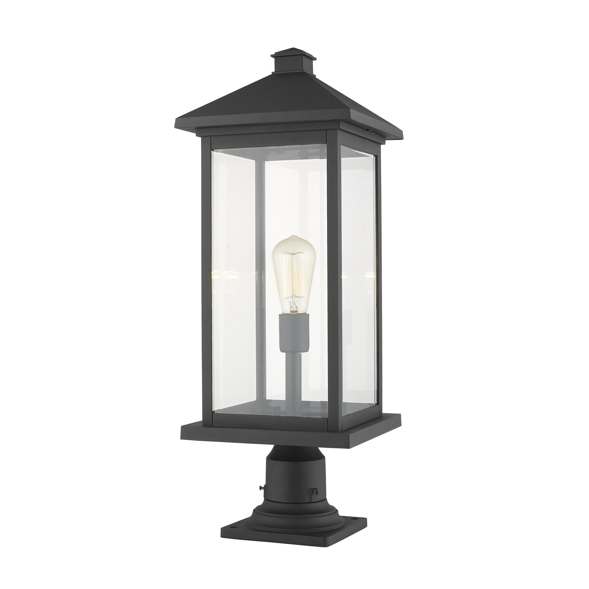Shown in Black finish and Glass shade