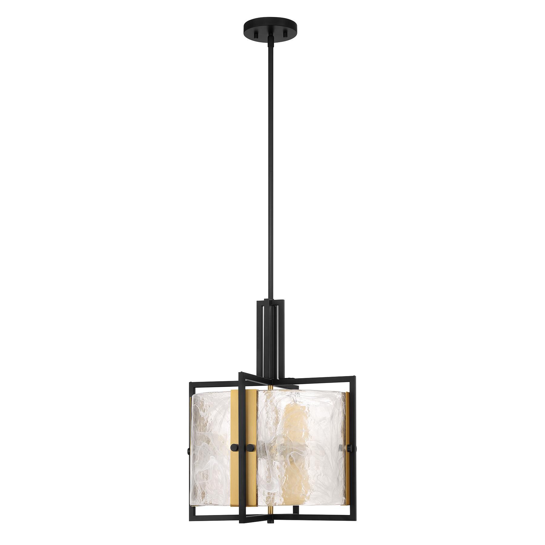 Shown in Matte Black With Warm Brass Accents finish and Strie Piastra glass