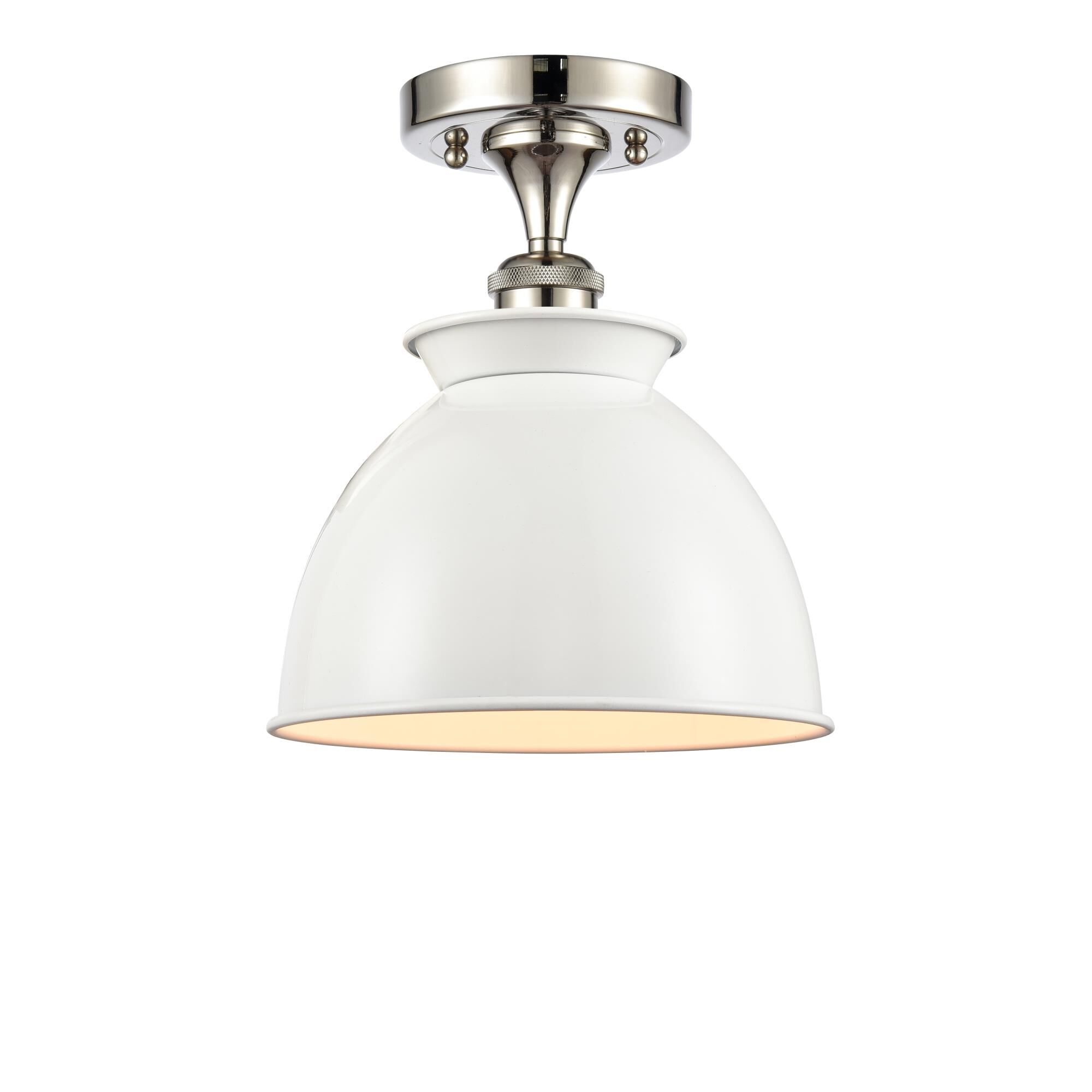 Shown in Polished Nickel finish and Dome glass and Metal shade