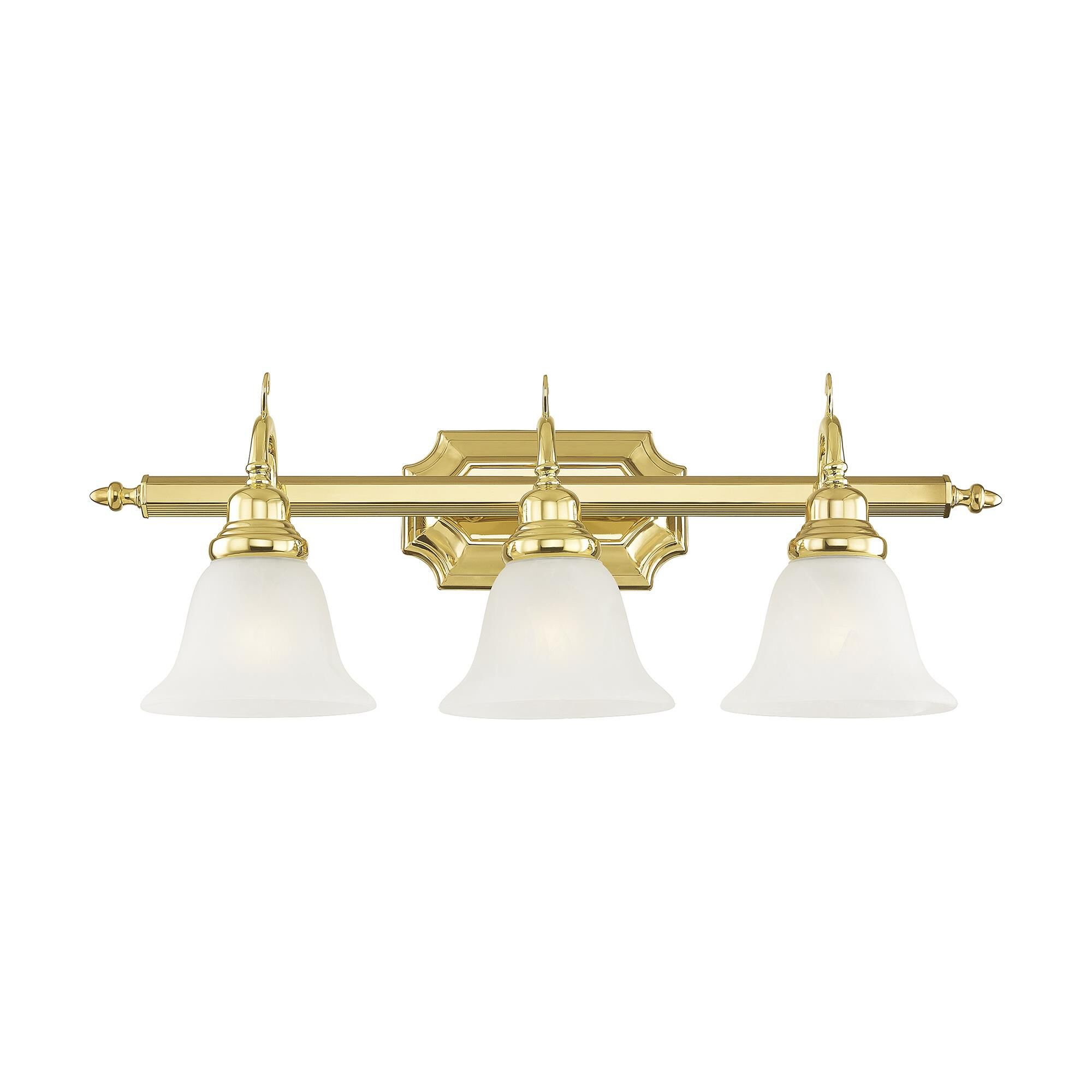 Shown in Polished Brass finish and White Alabaster glass