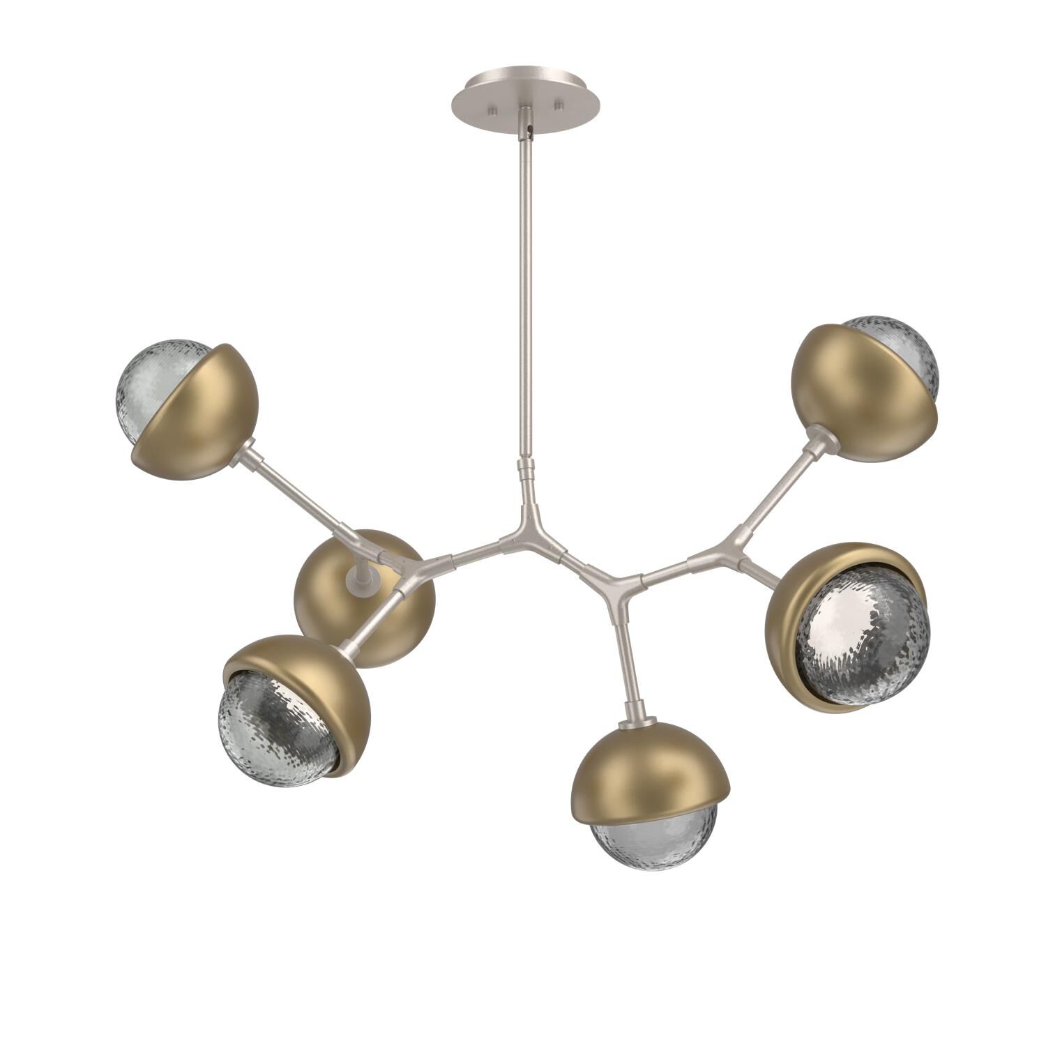 Shown in Beige Silver finish and Smoke glass and Gilded Brass accent