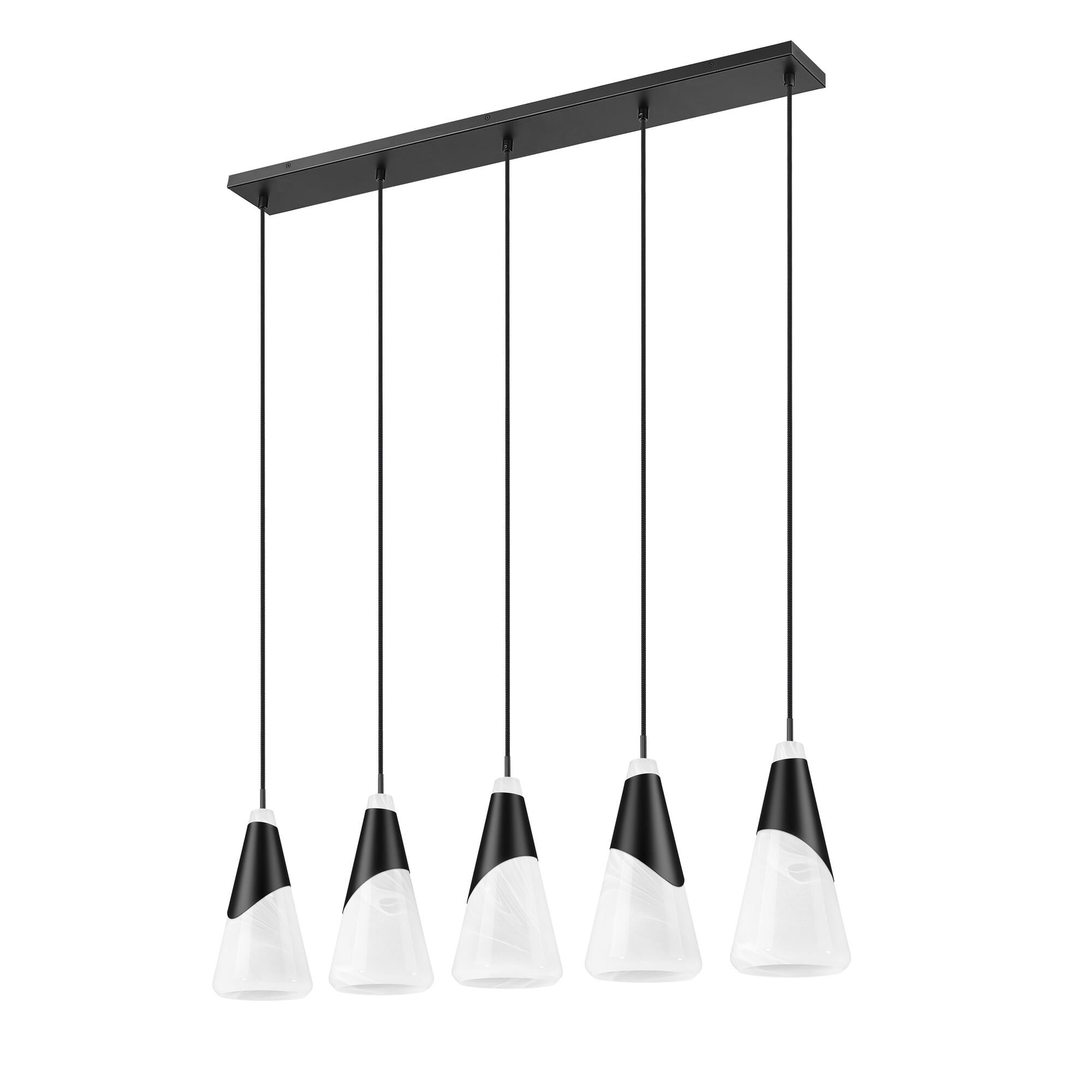 Shown in Matte Black finish and White Swirl glass and White Swirl shade