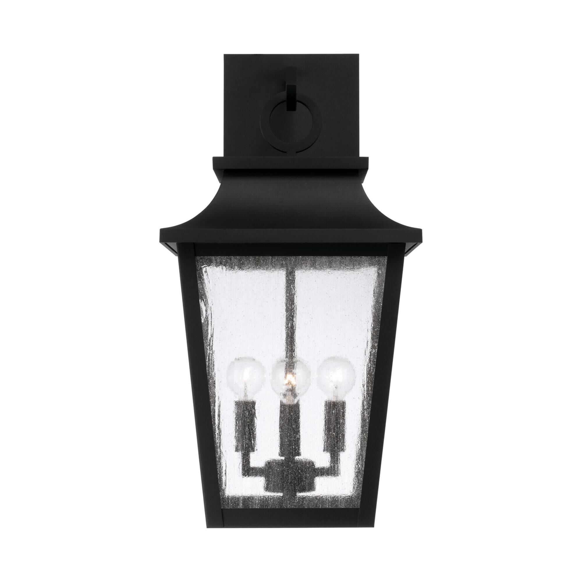 Shown in Black finish and Antiqued glass