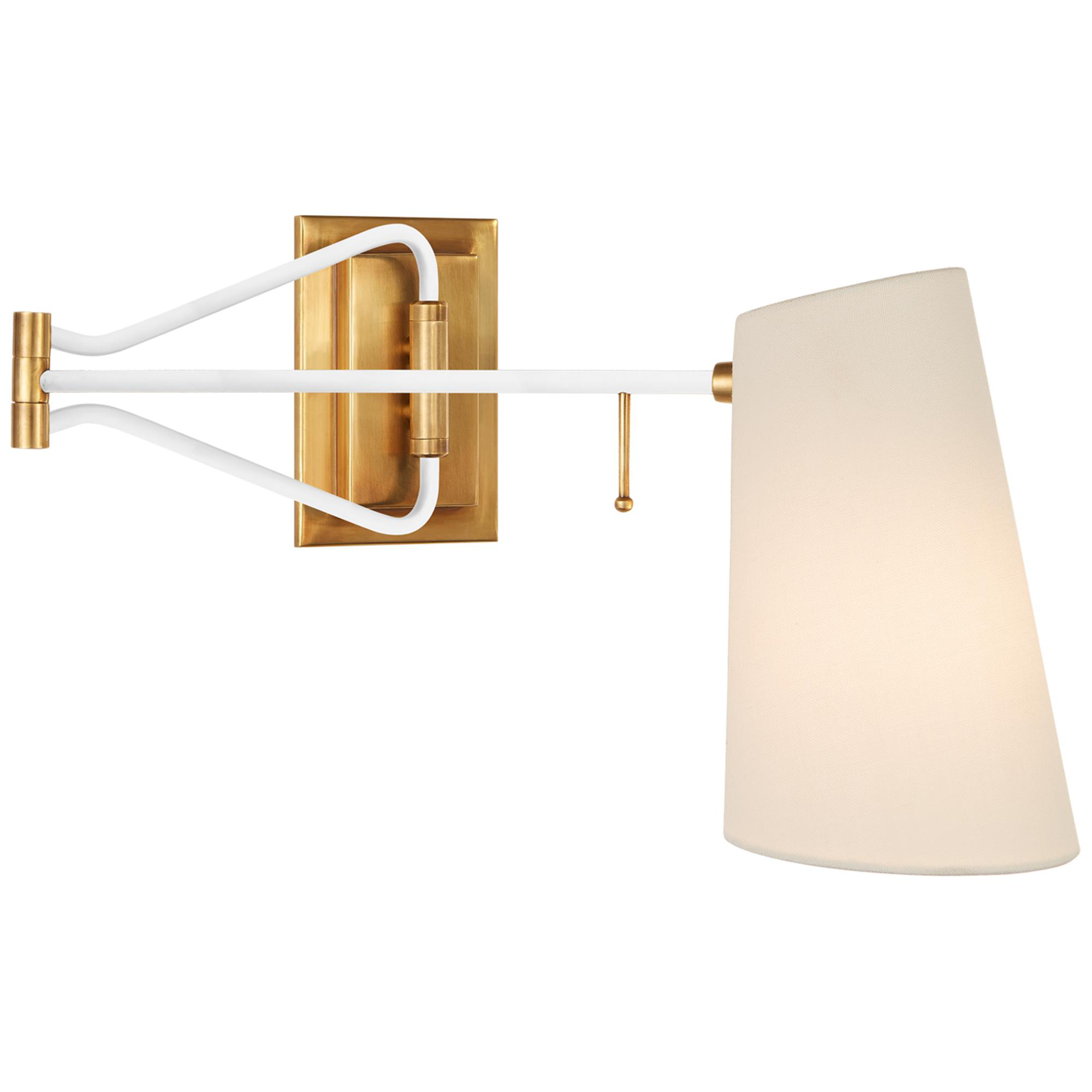 Shown in Hand-Rubbed Antique Brass And White finish and Linen shade