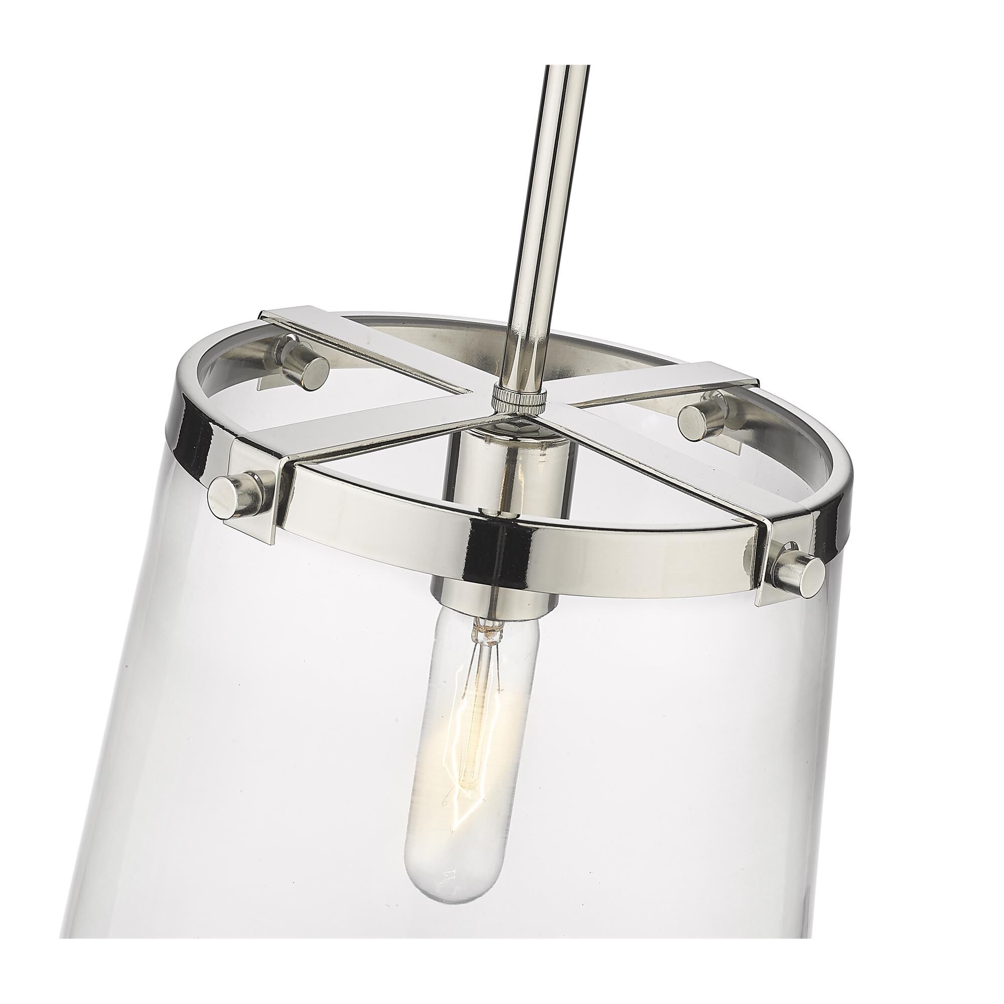 Shown in Polished Nickel finish and Glass shade