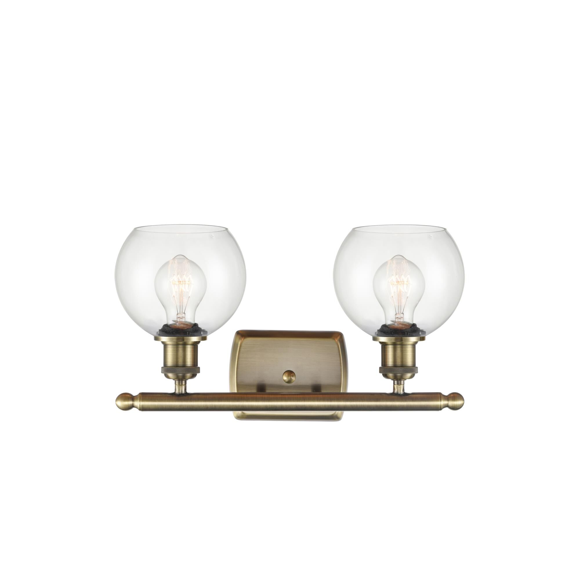 Shown in Antique Brass finish and Clear Athens glass and No Shade shade