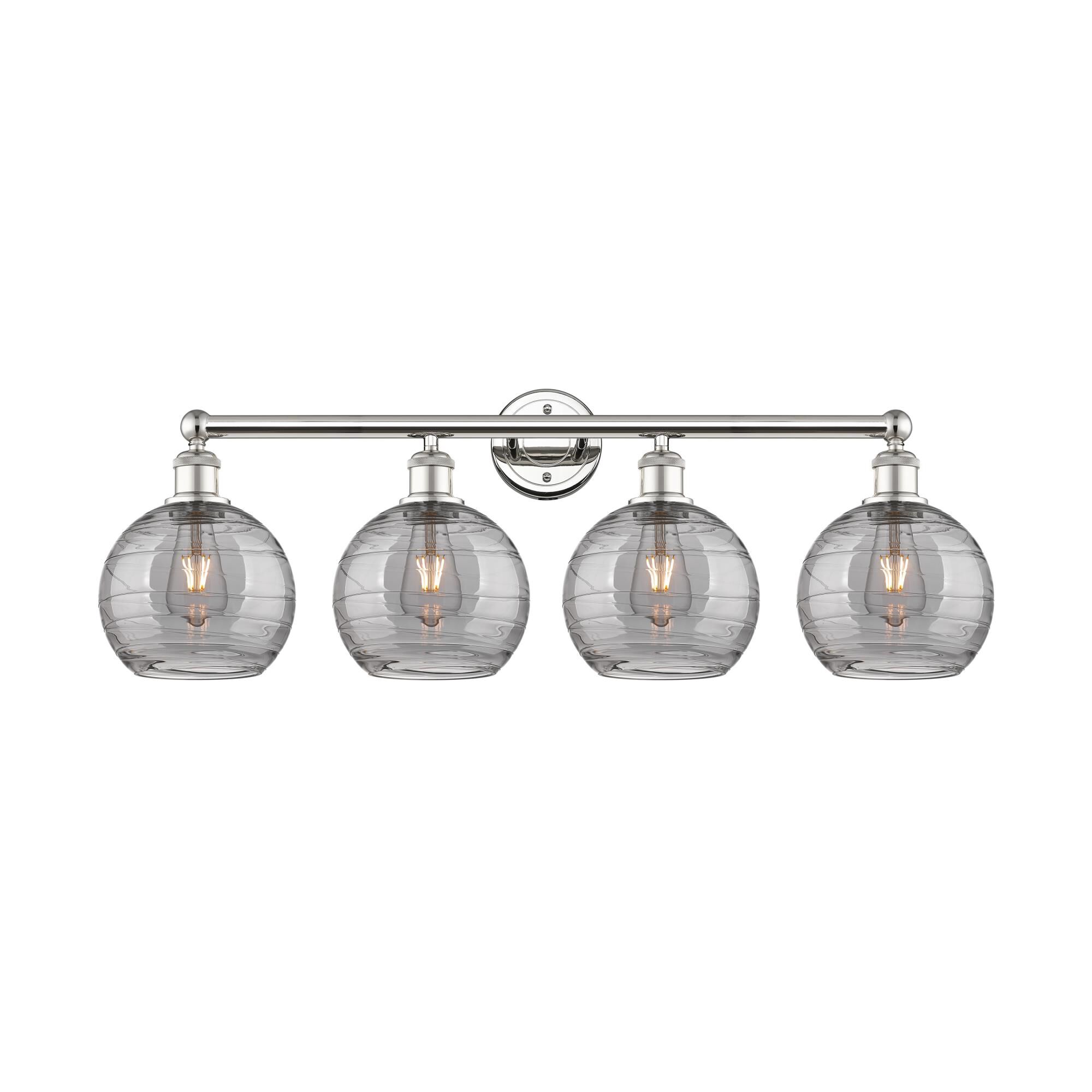 Shown in Polished Nickel finish and Light Smoke Deco Swirl glass