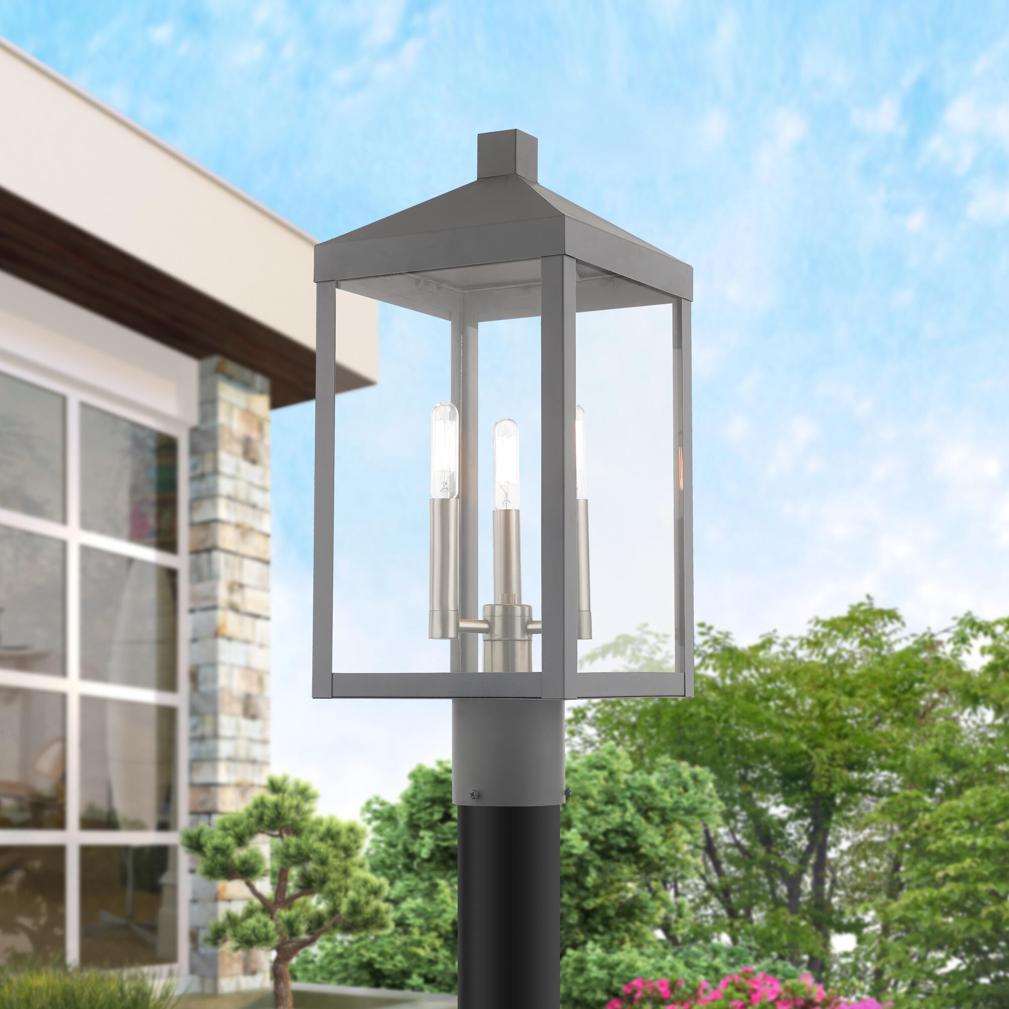Nyack 19 Inch Tall 3 Light Outdoor Post Lamp by Livex Lighting