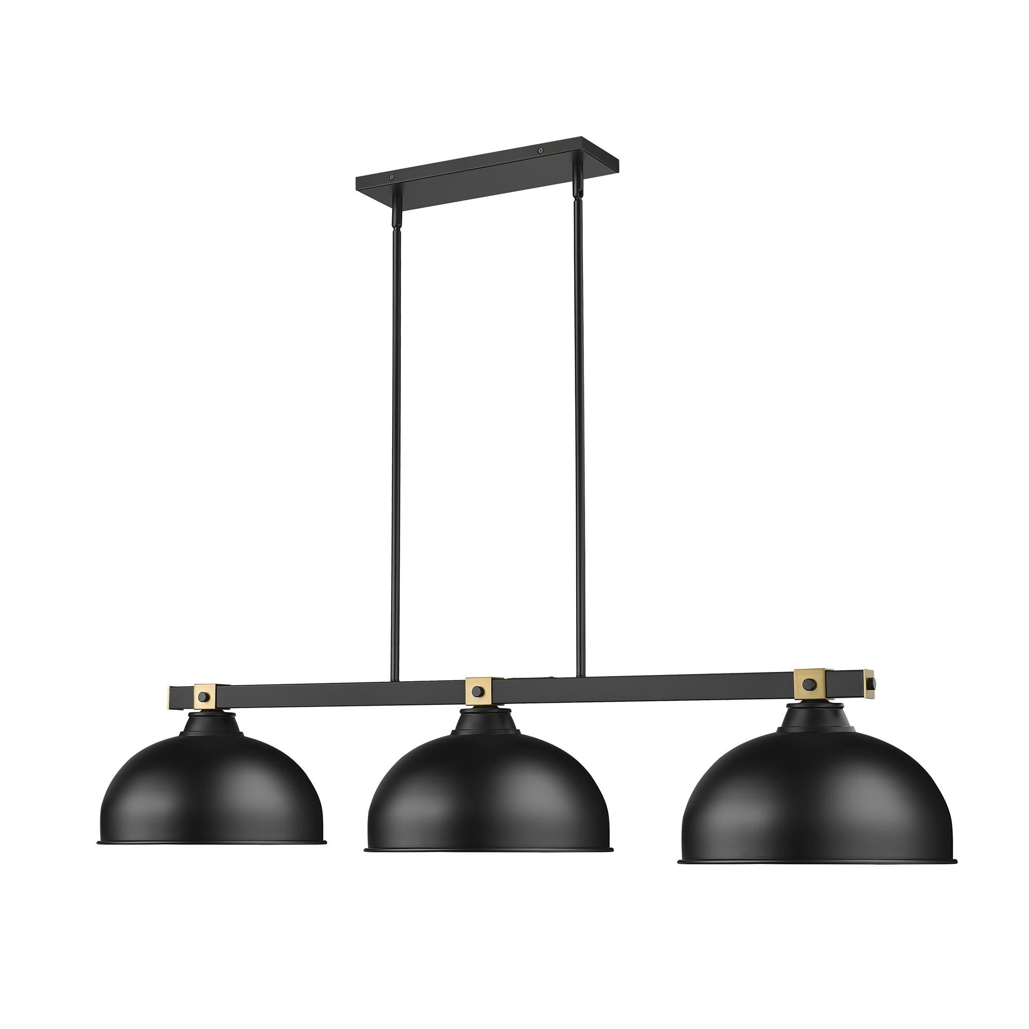 Shown in Matte Black + Rubbed Brass finish and Matte Black glass and Matte Black shade