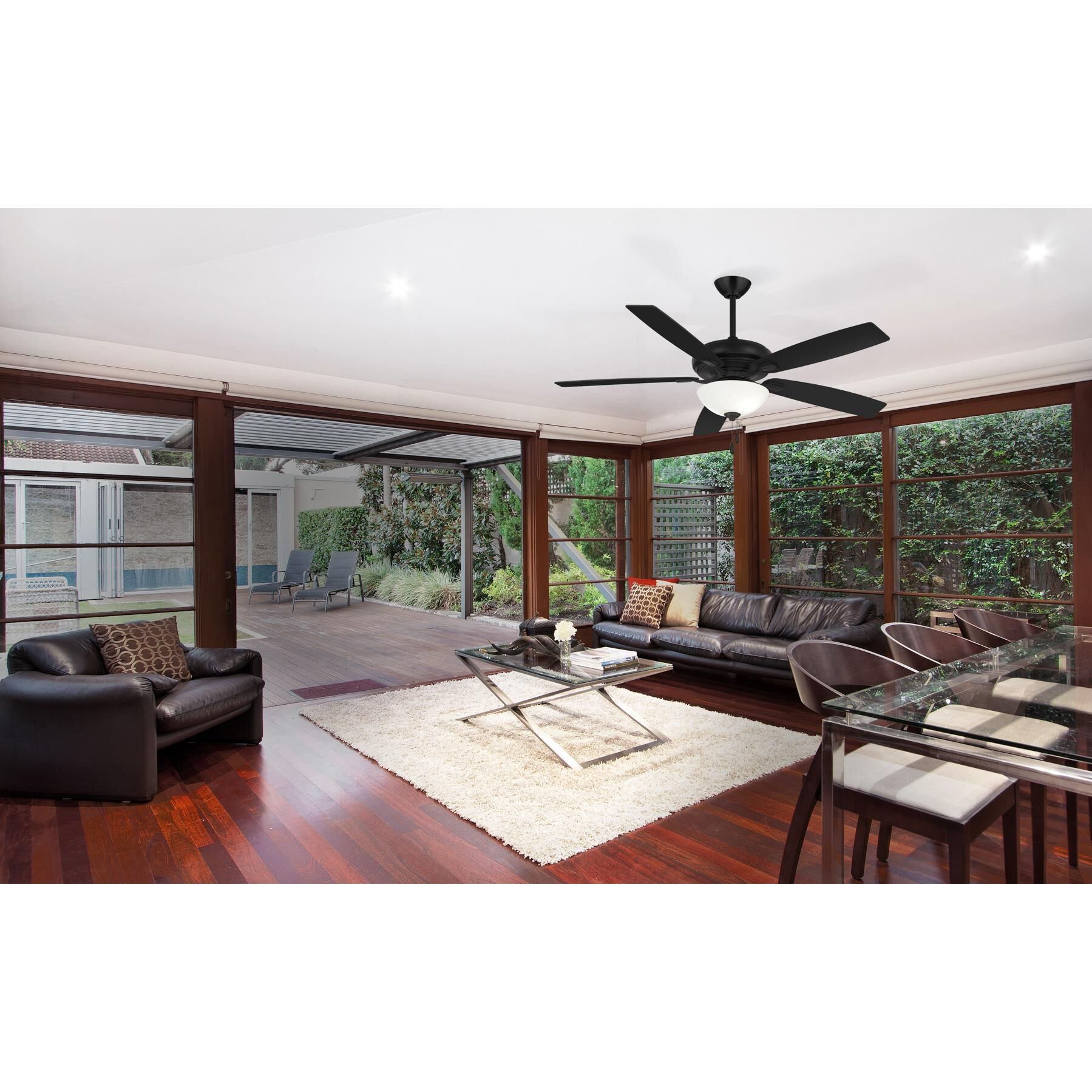 Shown in Coal finish and White Frosted glass and Fabric shade