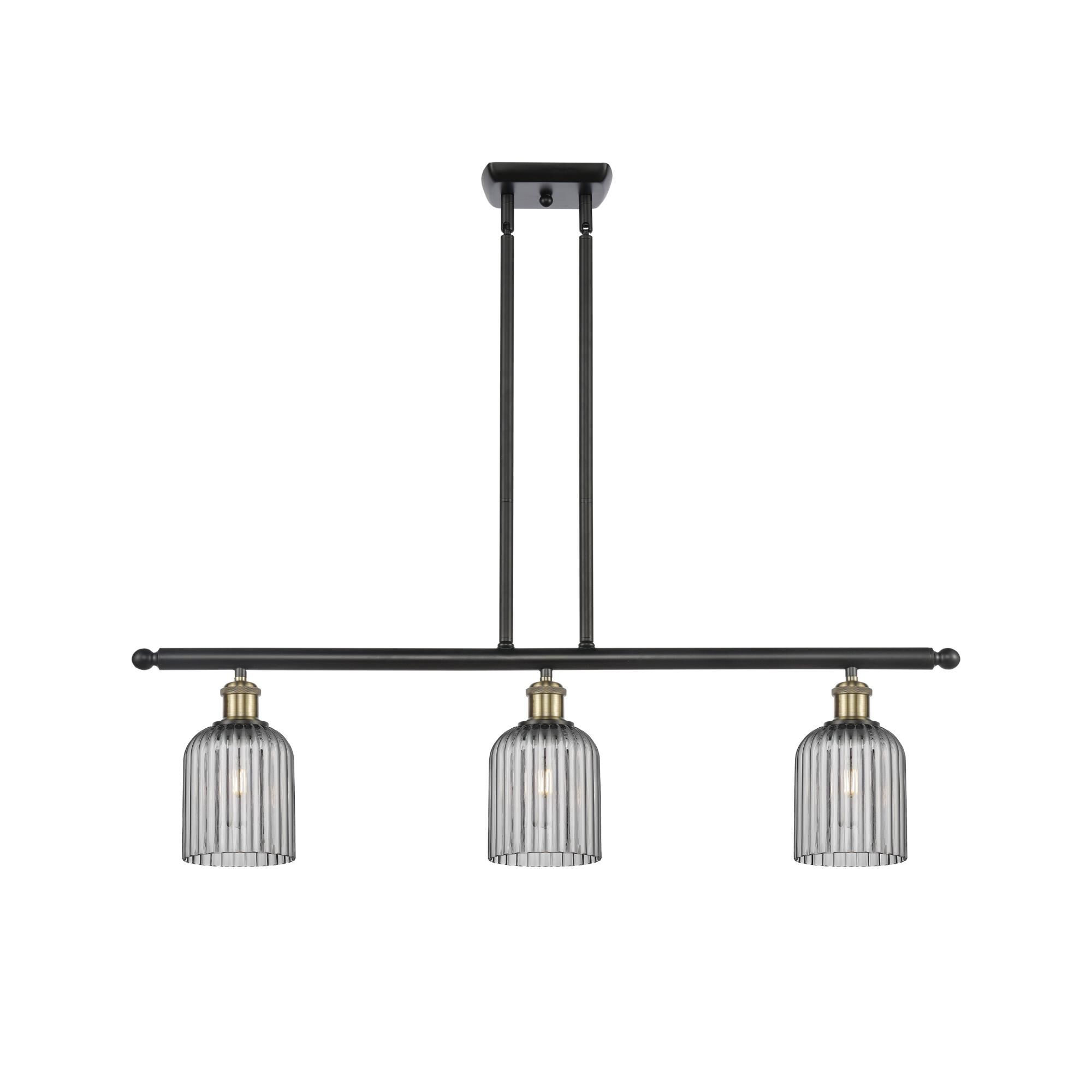 Shown in Black Antique Brass finish and Light Smoke shade
