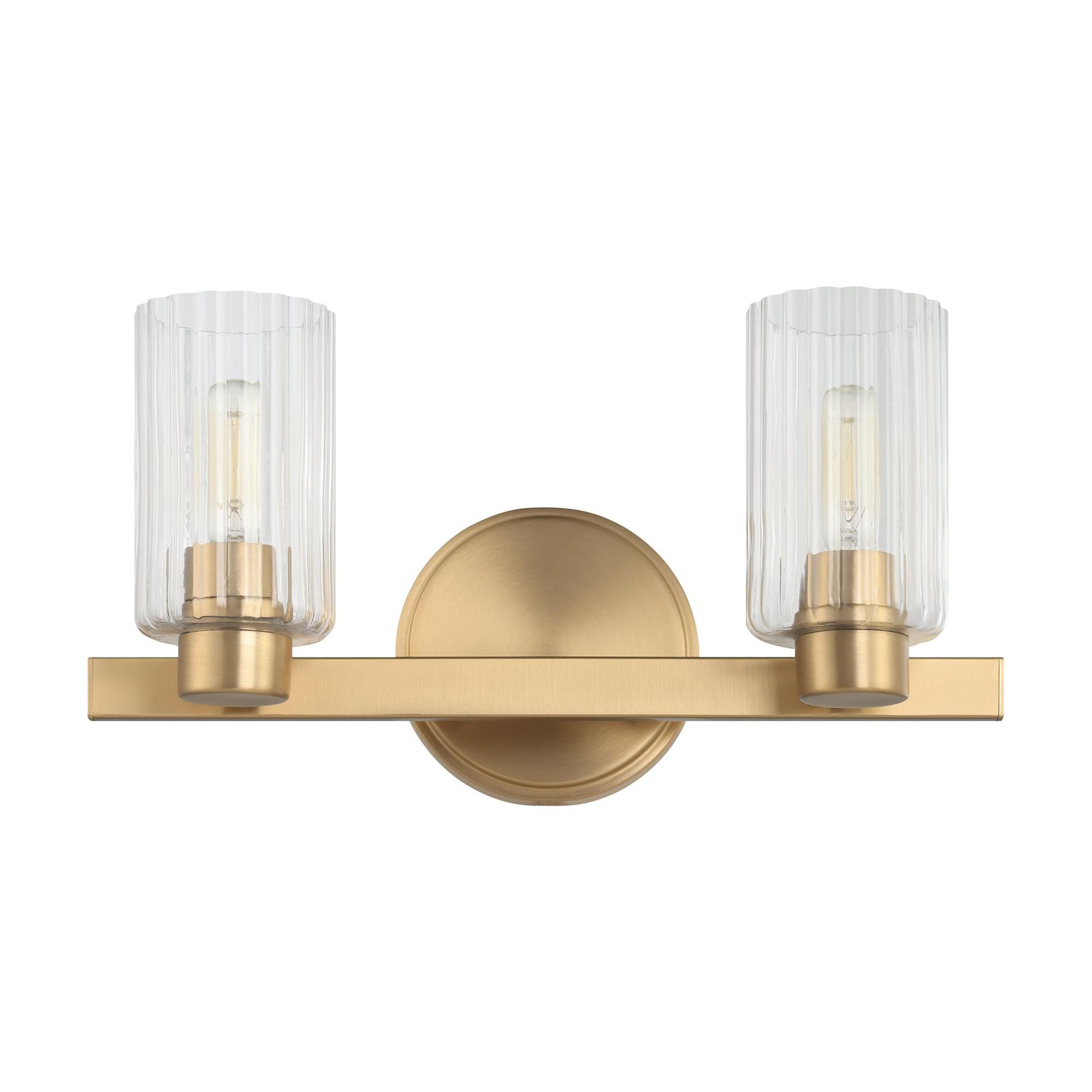 Shown in Champagne Gold finish and Clear Ribbed glass