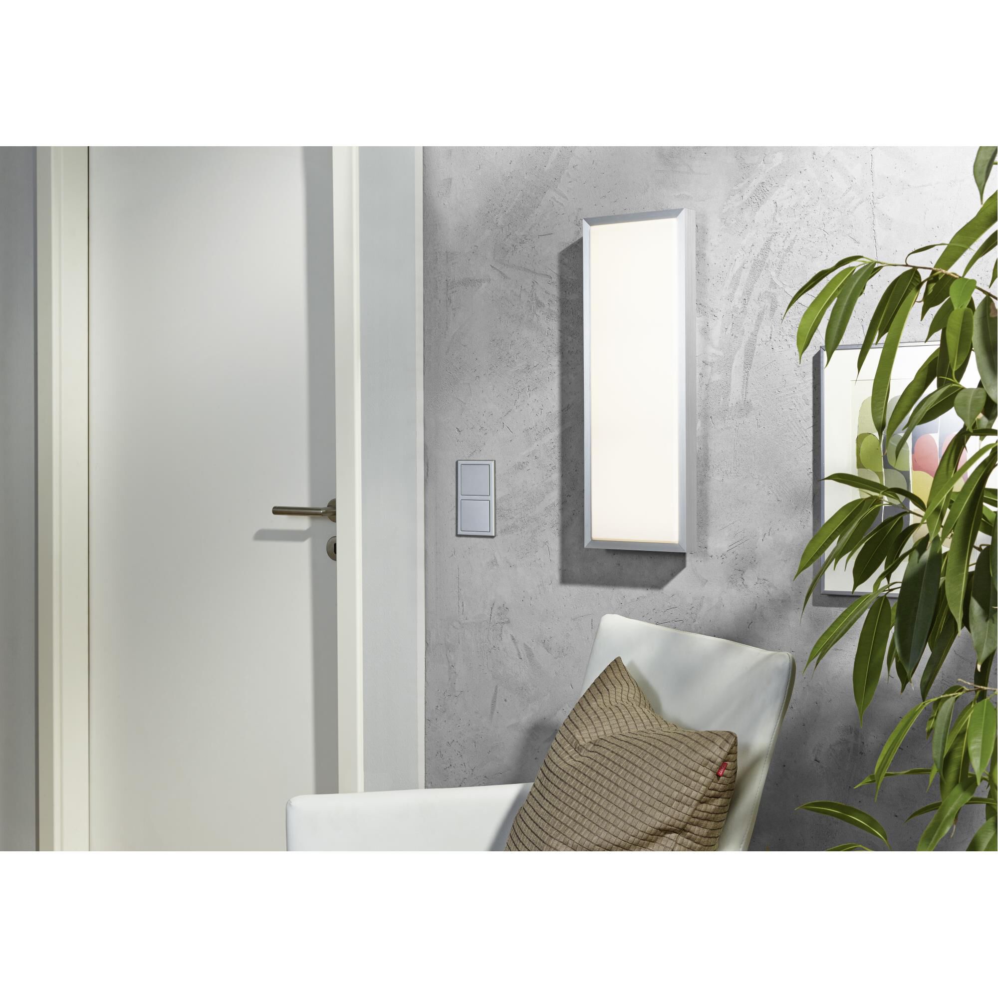 Shown in Brushed Aluminum finish and White glass