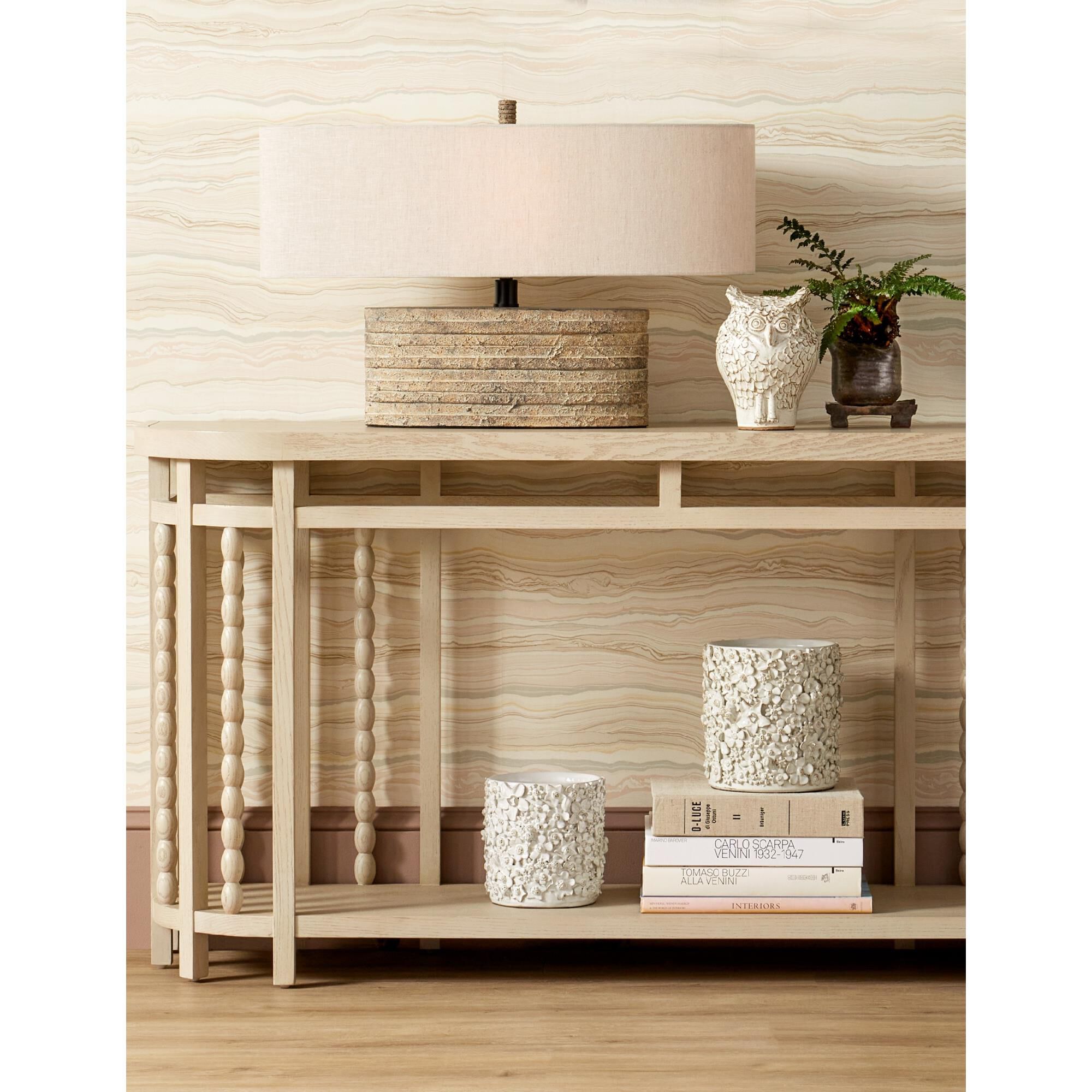 Shown in Rustic finish and Vanilla Linen shade